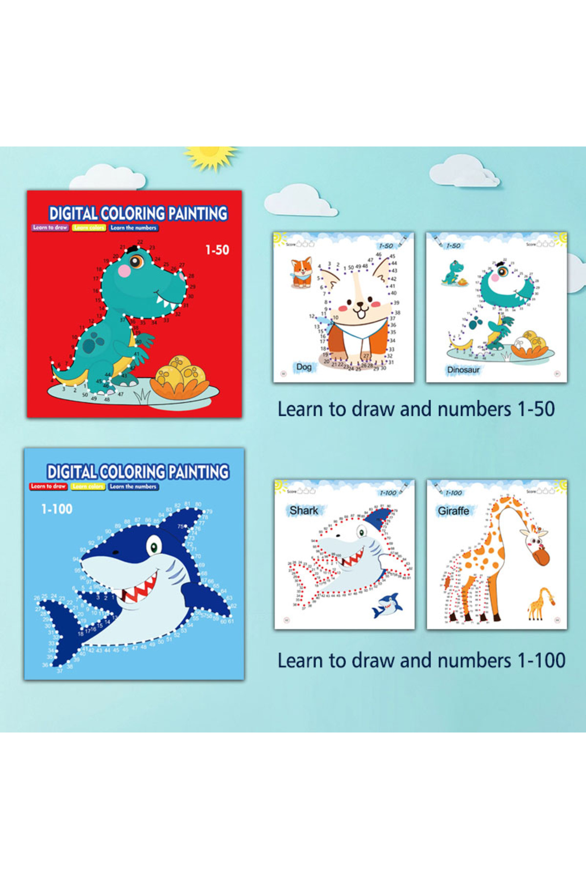 Num1-50 Num1-100 طرح خطی، کتاب‌های خط‌خطی کودکان، یادگیری اعداد، آموزش ابتدایی برای بهبود