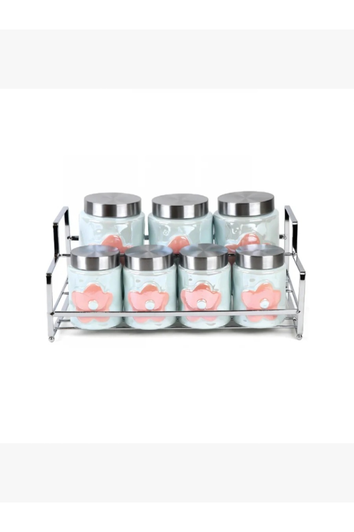 rexa-A set of 7 ceramic spices boxes with a lid and a stand 2
