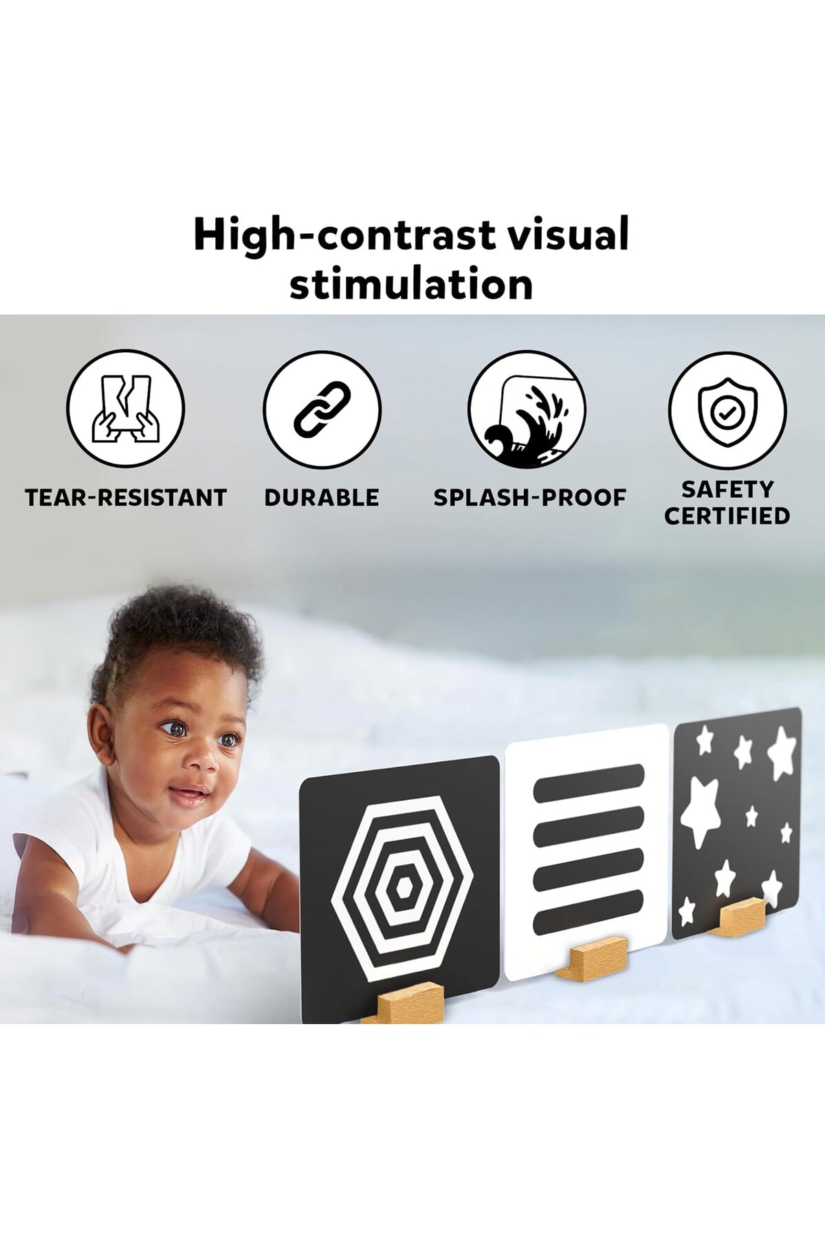 کارتهای فلش بزرگ برای نوزادان و شیرخواران - تضاد بالا، ۶۰ تصویر، تحریک بصری