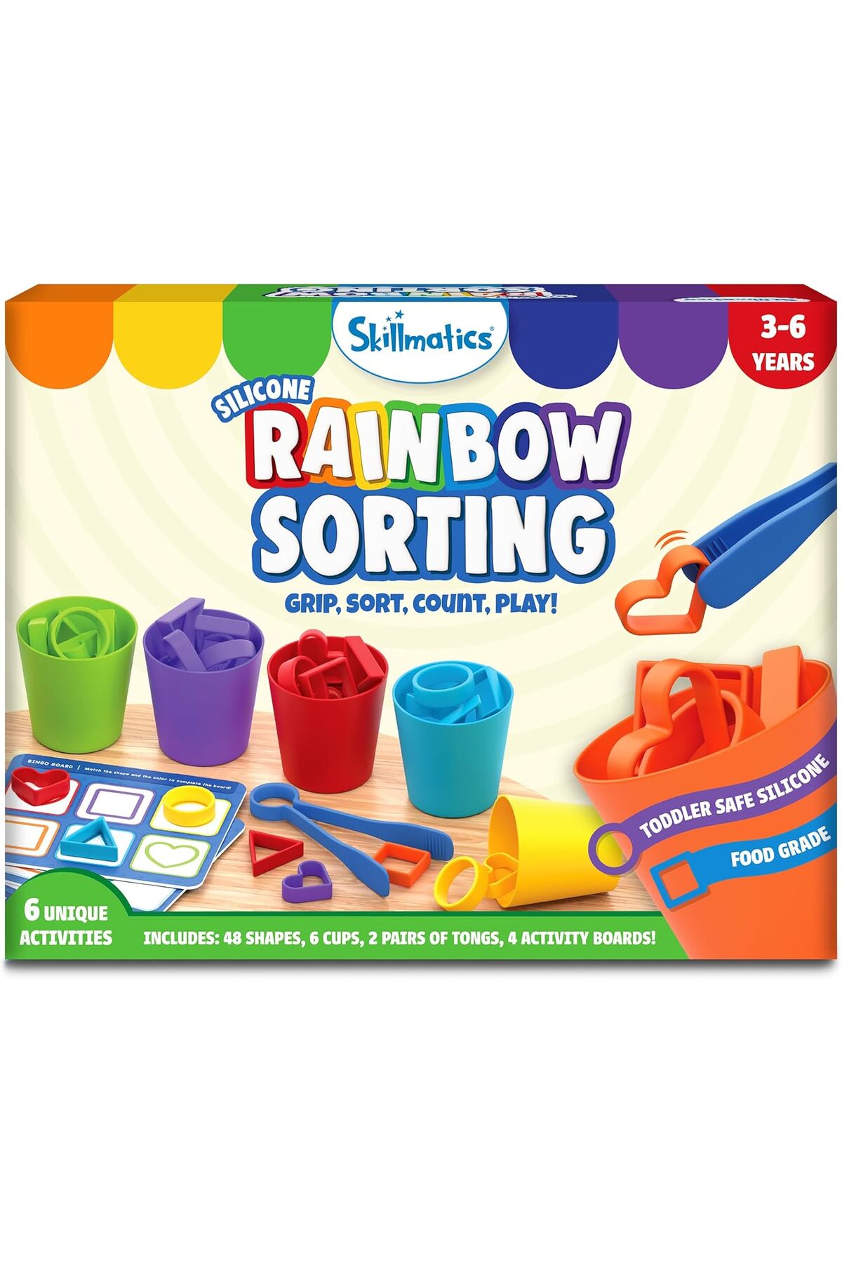 بازی آموزشی مرتب‌سازی با تخته سیلیکونی رنگین‌کمان - اسباب‌بازی آموزشی برای یادگیری مرتب‌سازی، شمارش و دنباله‌سازی