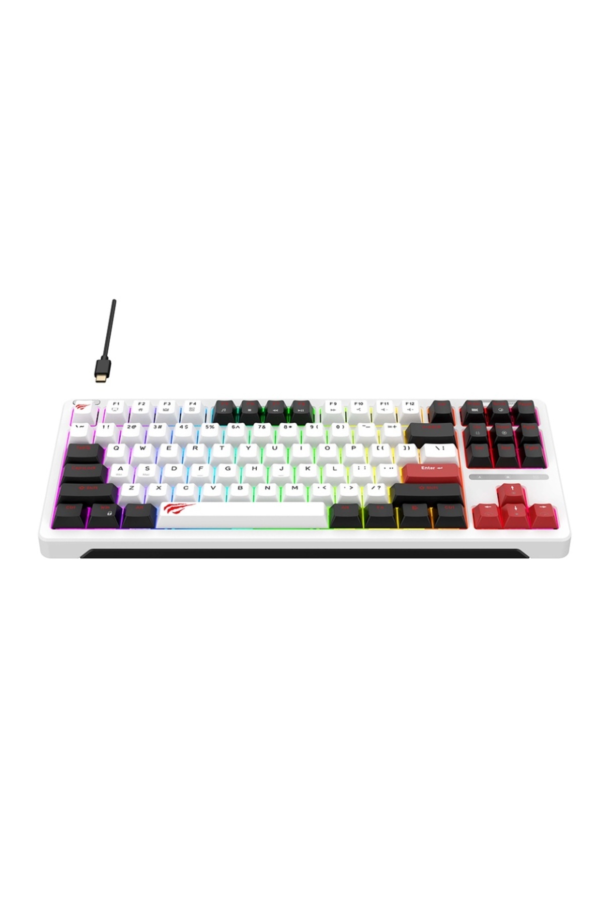 Havit-Gaming keyboard, TKL, RGB, USB-C, 200 mA, 1.8m, KB902L, Black/ White/ Red 3