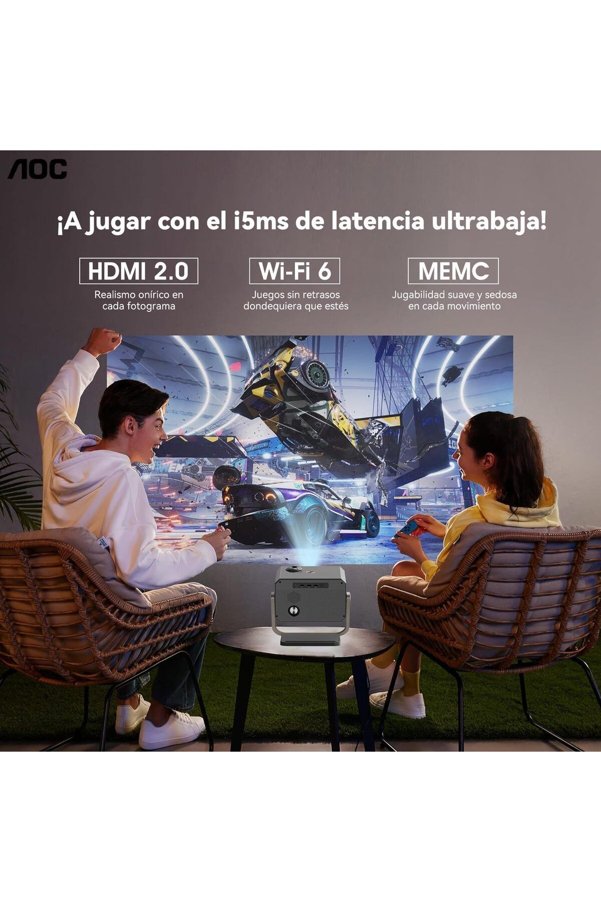 Aoc-Portable Projector Full HD 4K/1080P, Autofocus/Auto Keystone Correction, WiFi6 and Bluetooth 5