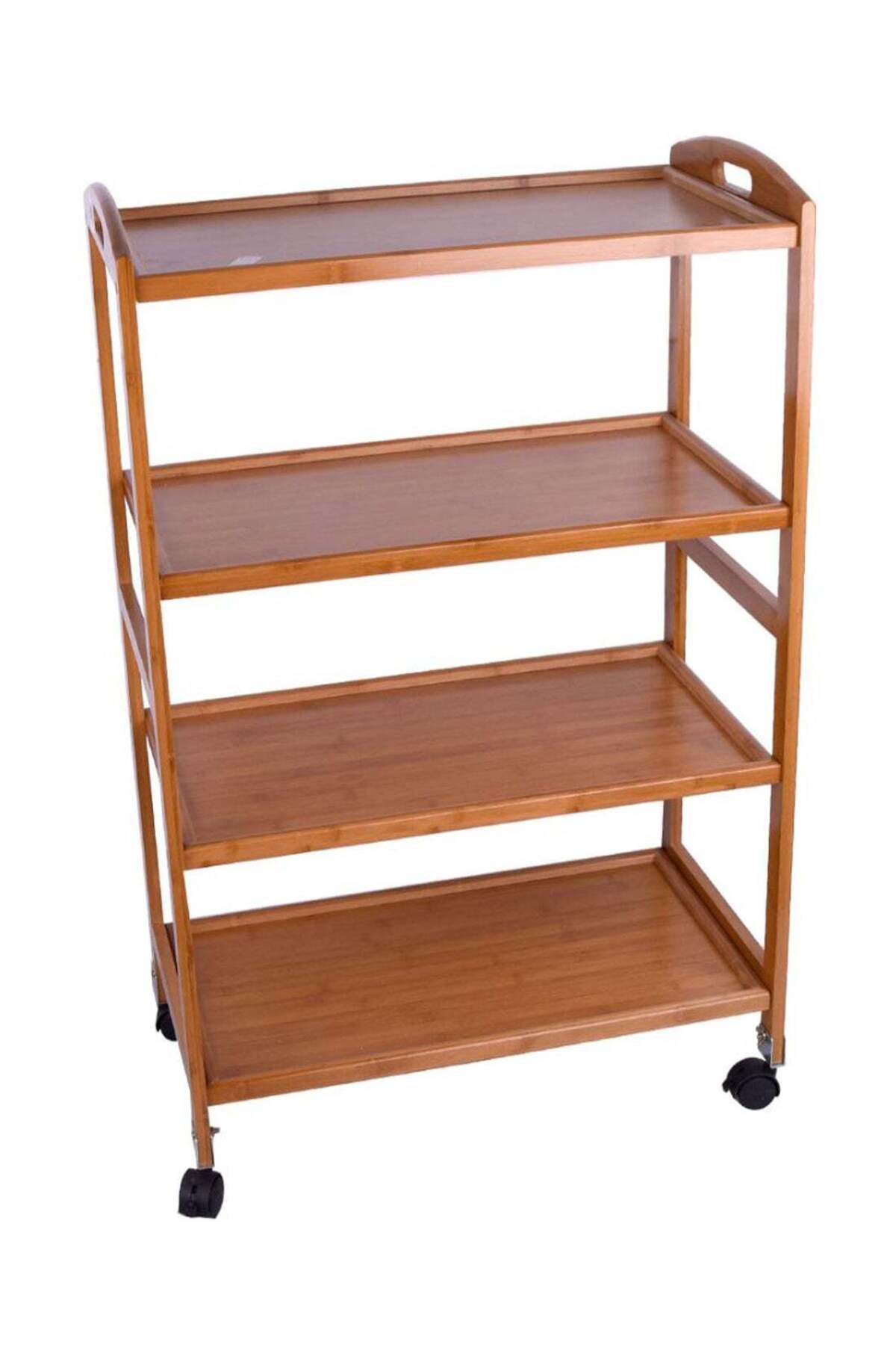 طاولة خدمة عجلات بأربعة رفوف، لون بني