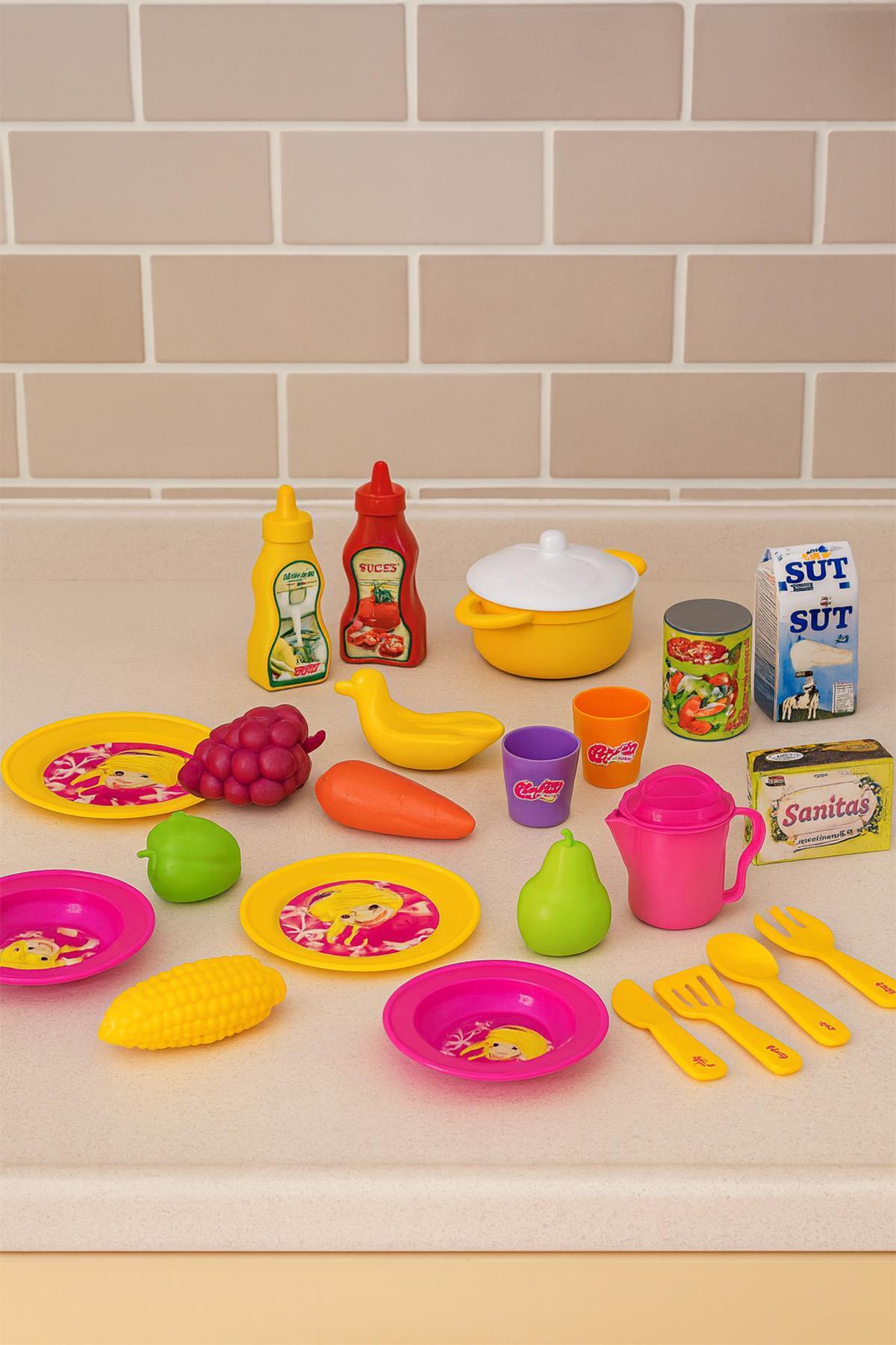 hak-iş oyuncak Dede Oyuncak Bulaşık Seti – 21 Parça Mutfak & Yemek Seti ( Pembe )