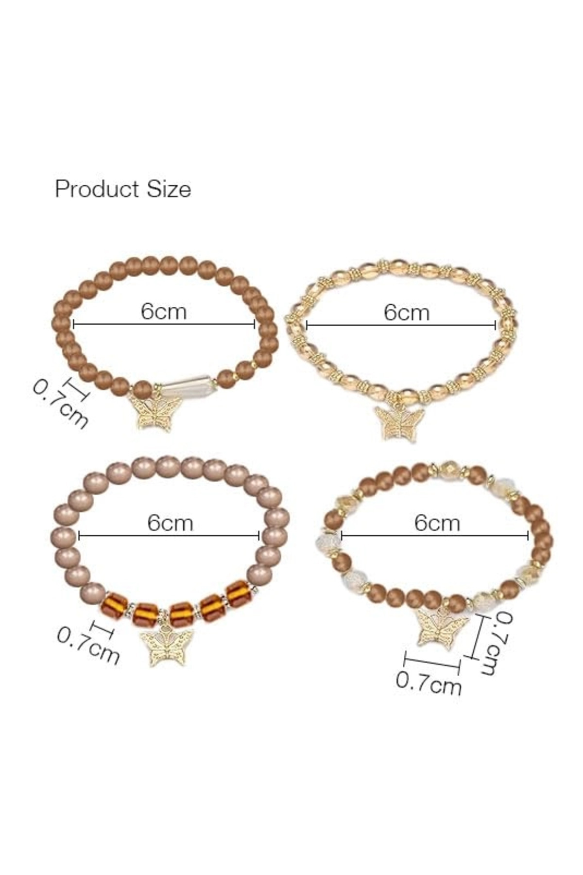 Niumowang-Elastic bracelets with multilayer beads and butterflies, set of 4 pieces 2