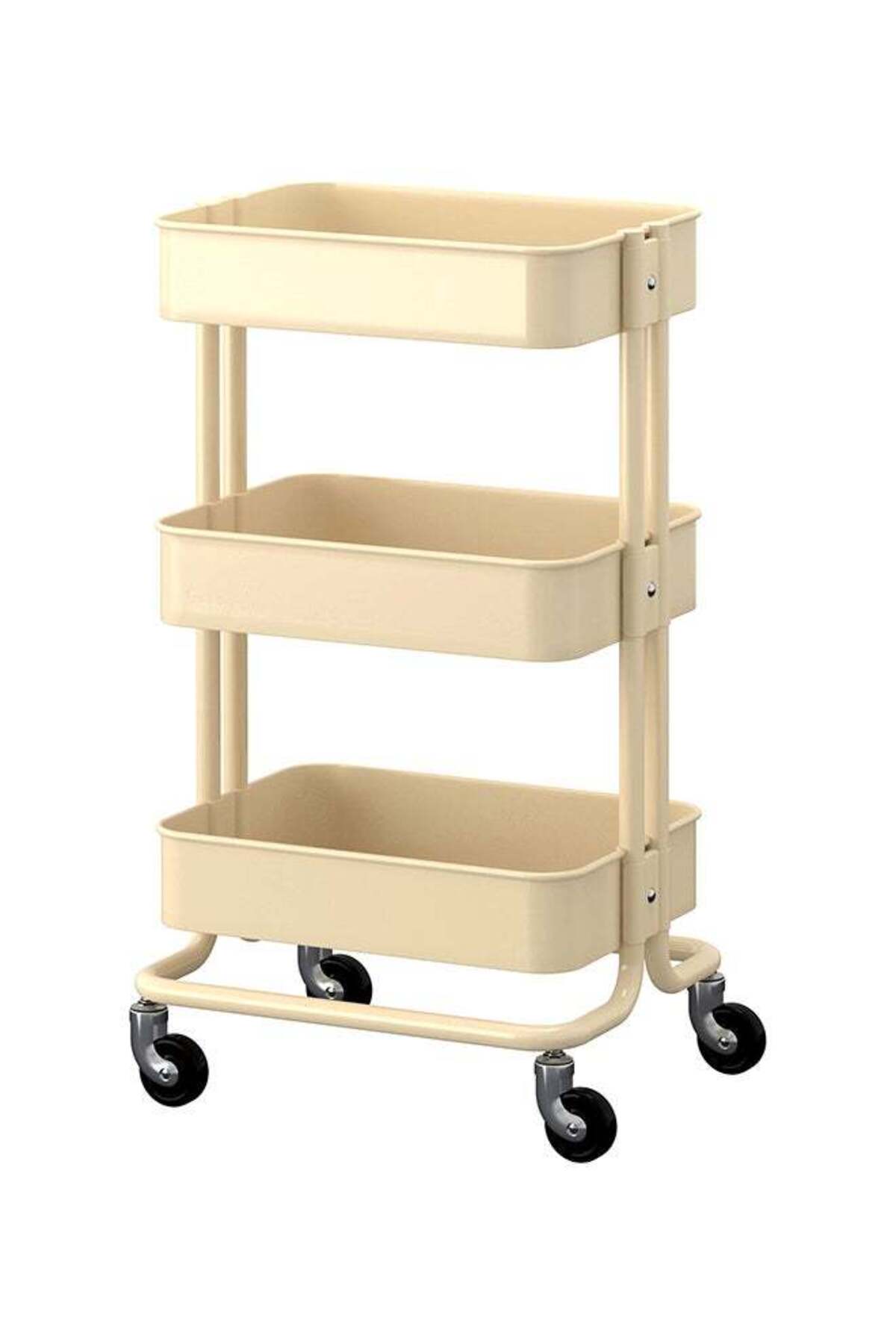 عربة منزلية بثلاثة أرفف وأربع عجلات، لون بيج، 45 سم