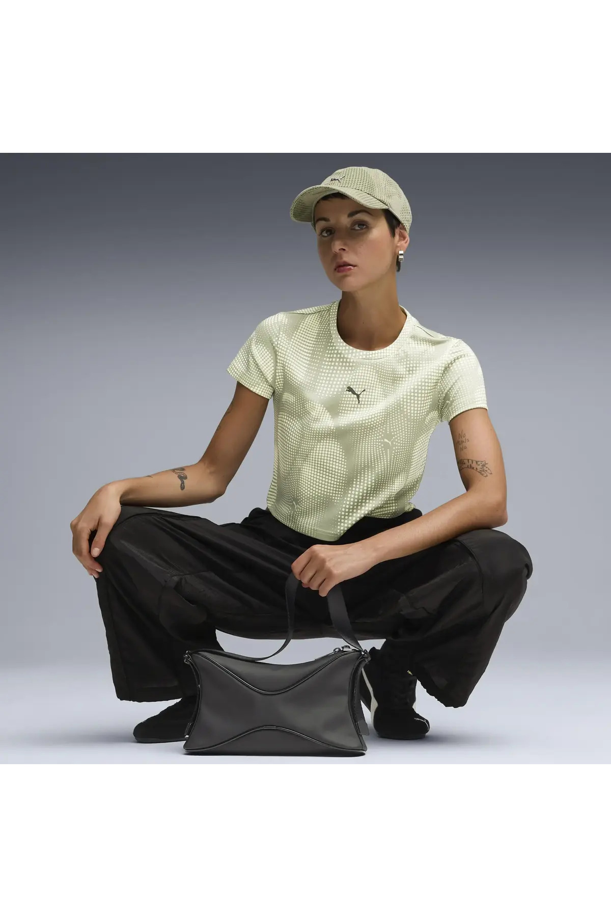 Puma DARE TO AOP Baby Tee Haki Kadın Crop görsel 3