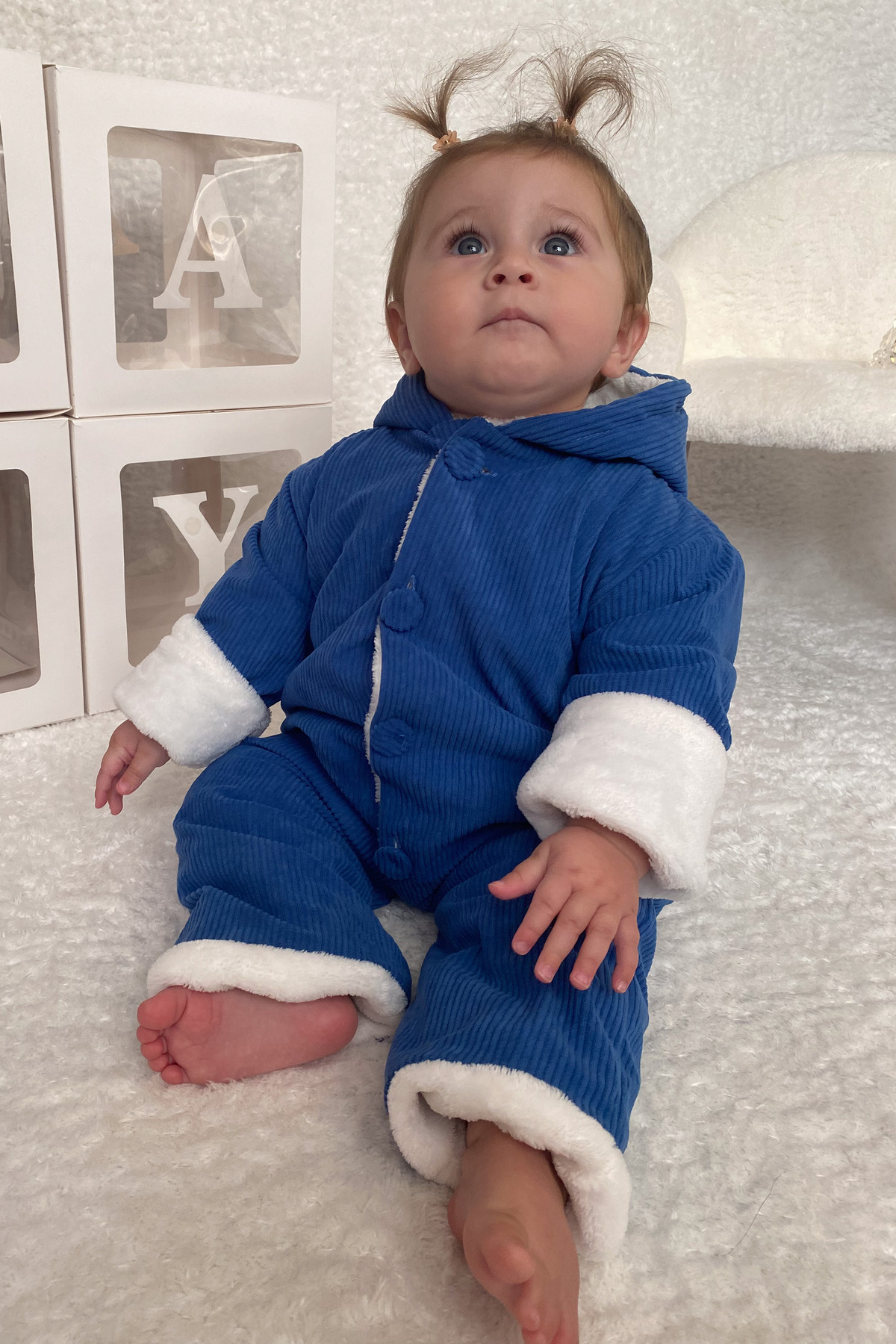 Baby Animals Kız Erkek Unisex Mevsimlik Çift Kat Kadife Ultrasoft Şapkalı Bebek Çocuk Uyku Tulumu Astronot Tulum fotoğrafı 2 (önizleme)