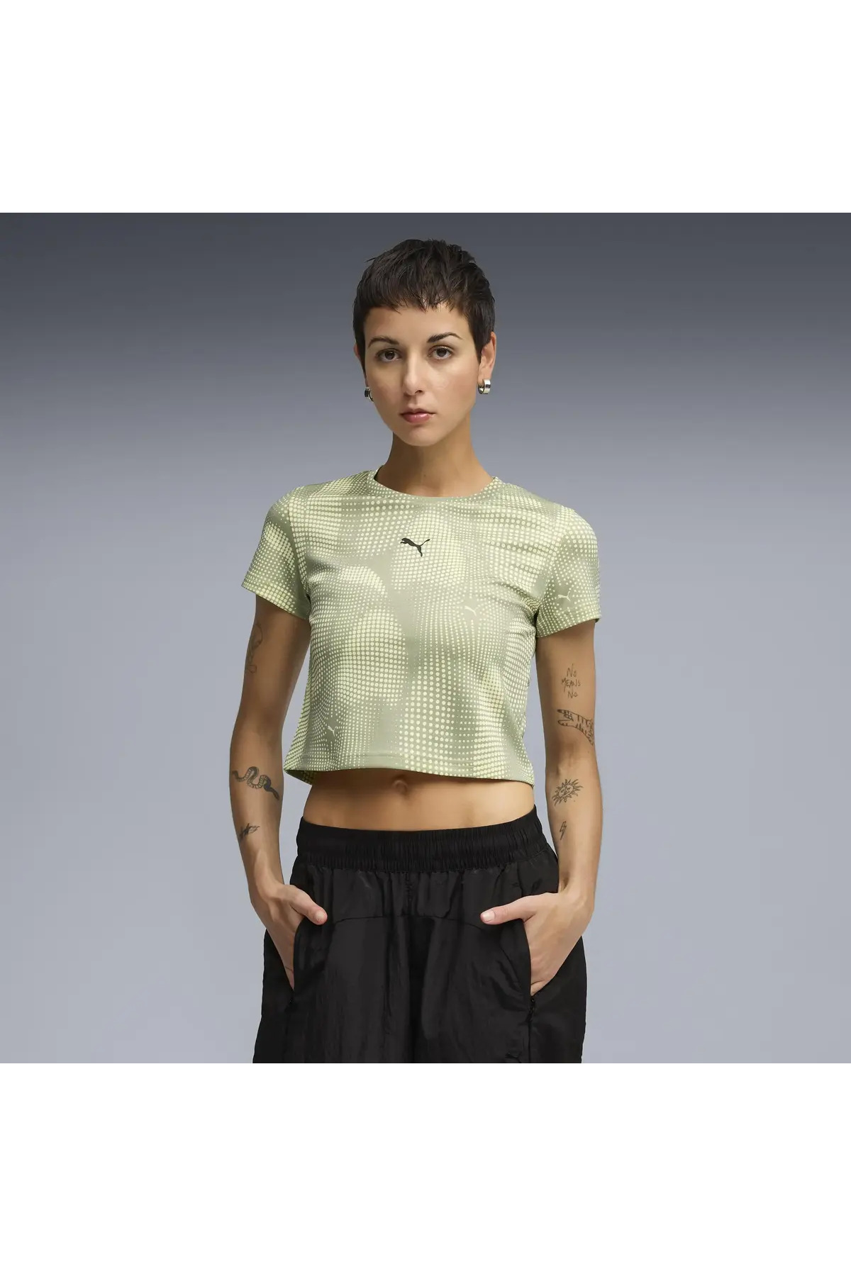 Puma DARE TO AOP Baby Tee Haki Kadın Crop