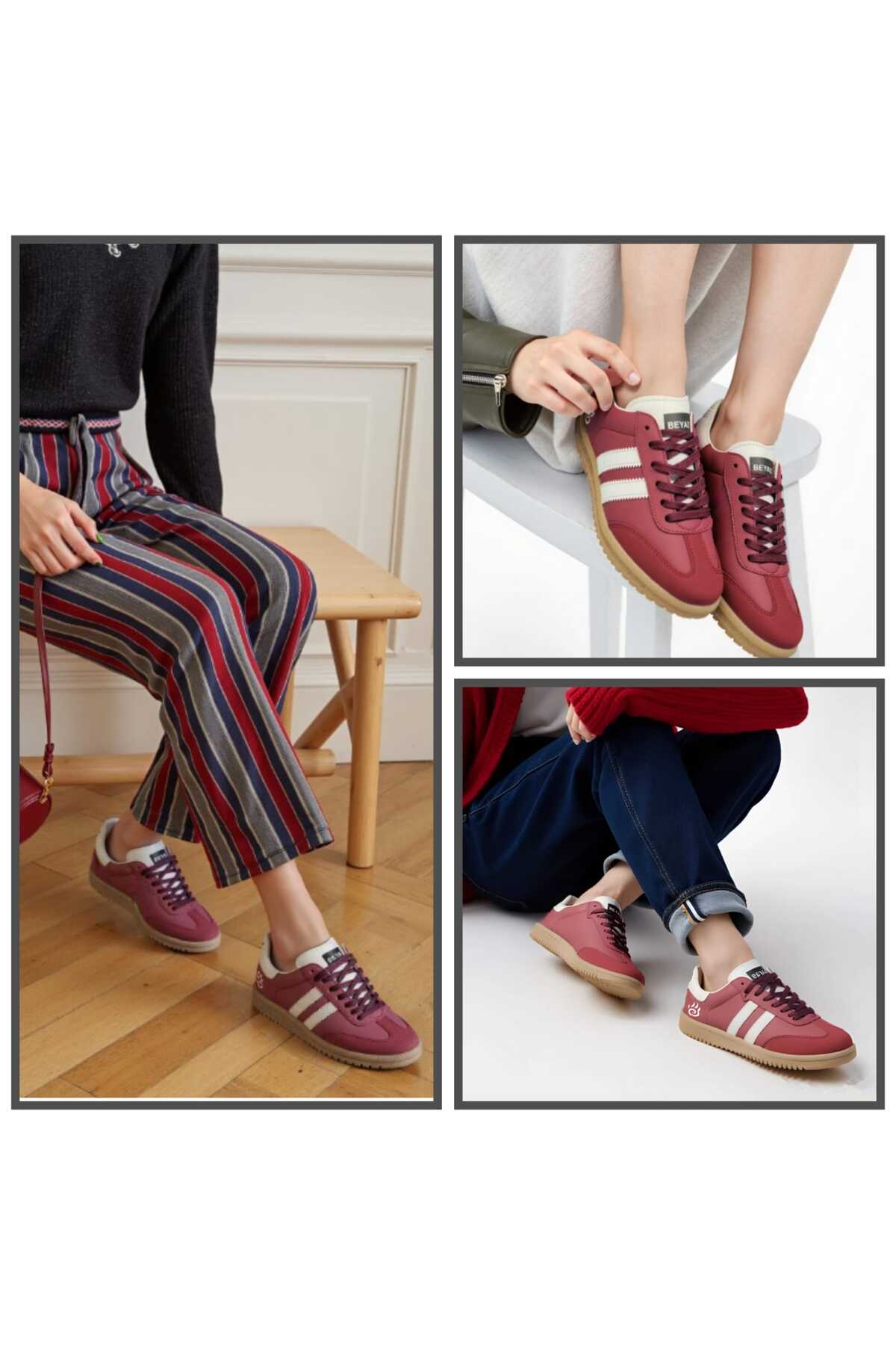 BS BEYAZ SHOES Unisex Yanı Şeritli Bağcıklı Yürüyüş Spor Ayakkabı görsel 3