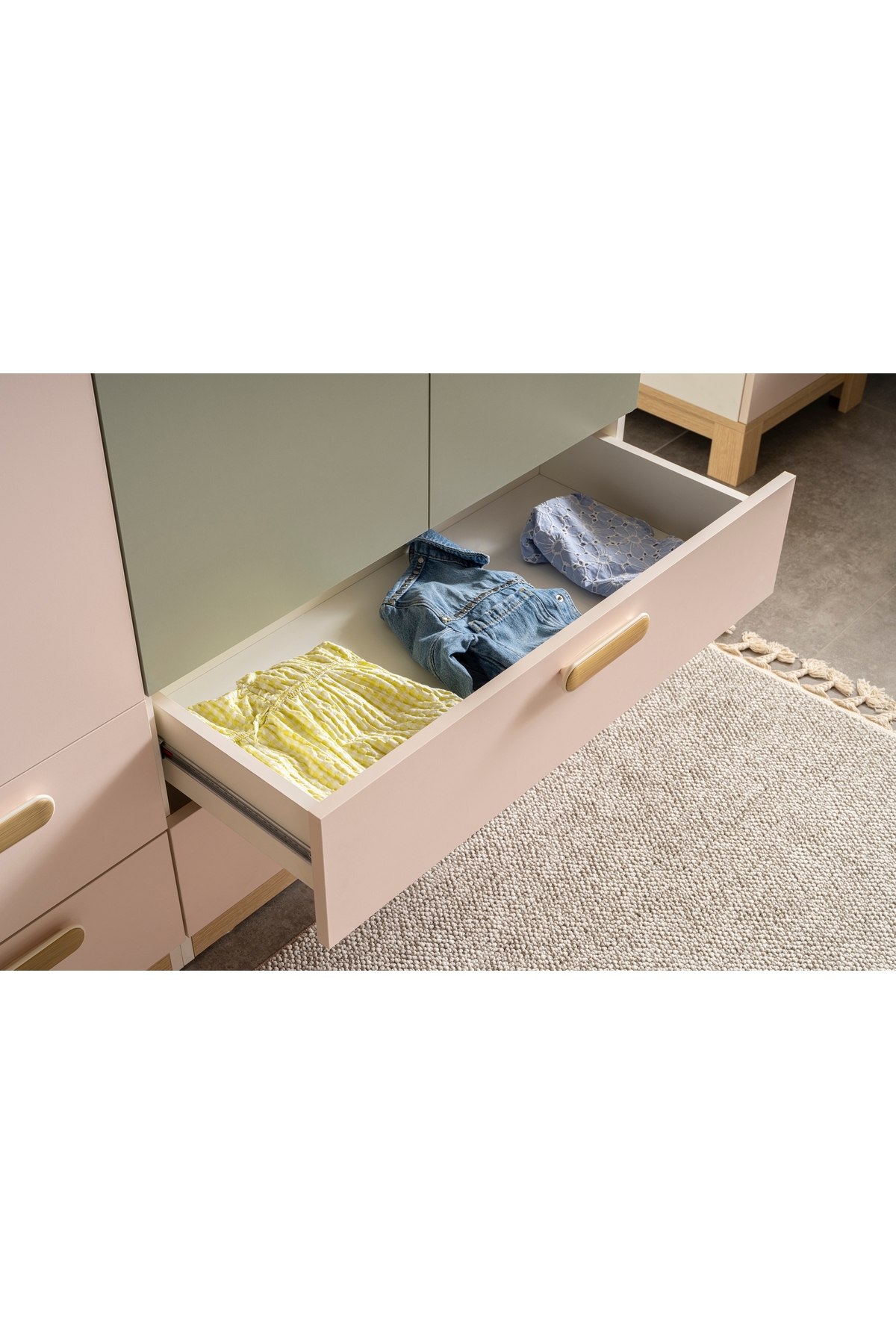 Vivense MOKİDO ÇEKMECELİ GARDIROP, 3 KAPAKLI, PEMBE YEŞİL fotoğrafı 6 (önizleme)