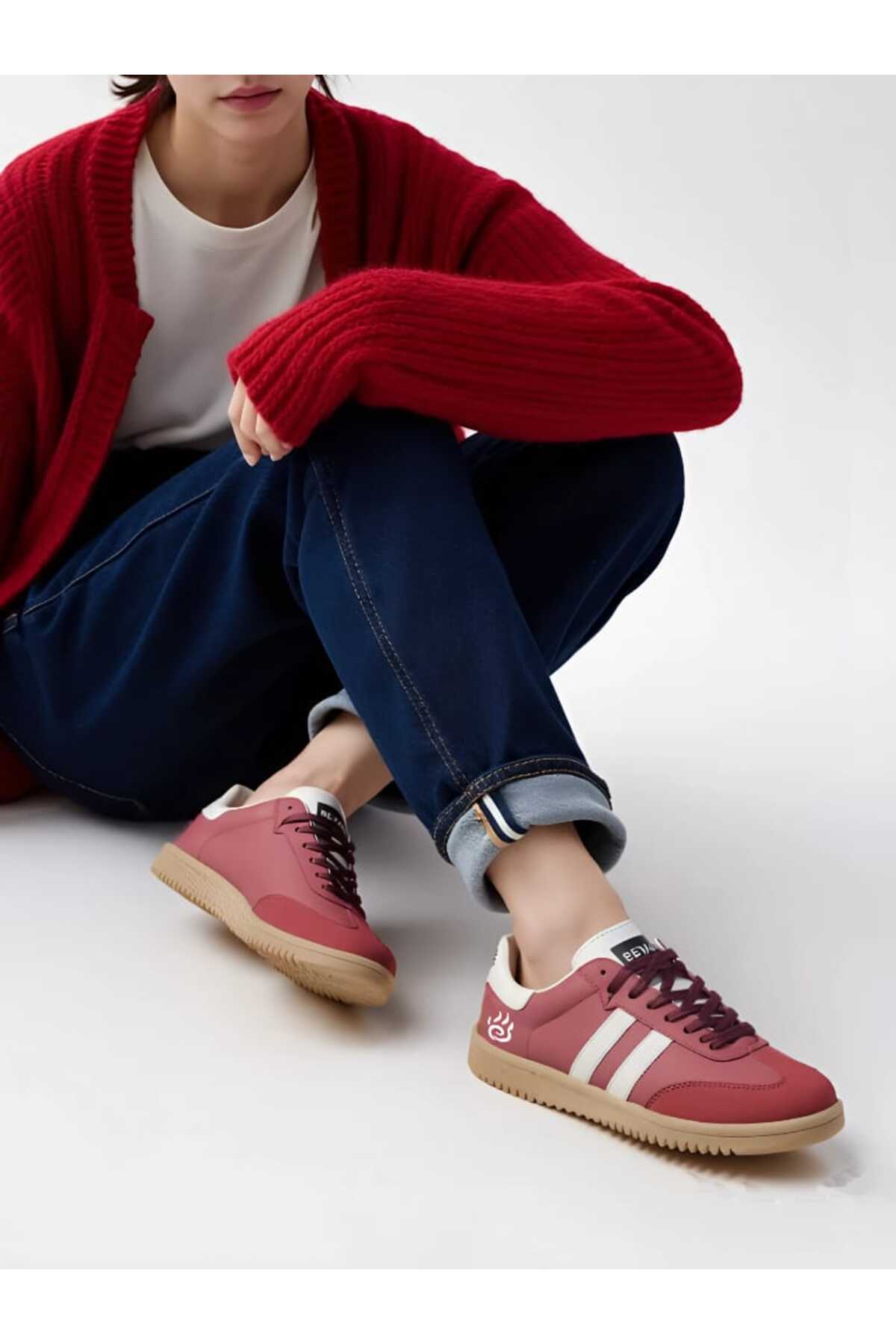 BS BEYAZ SHOES Unisex Yanı Şeritli Bağcıklı Yürüyüş Spor Ayakkabı görsel 4
