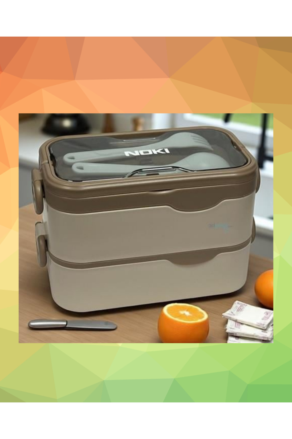 Next Plus-Bento Stainless Steel 1300ml Two-Layer Three-Compartment Lunch Box Food Container with Fork and Spoon 7