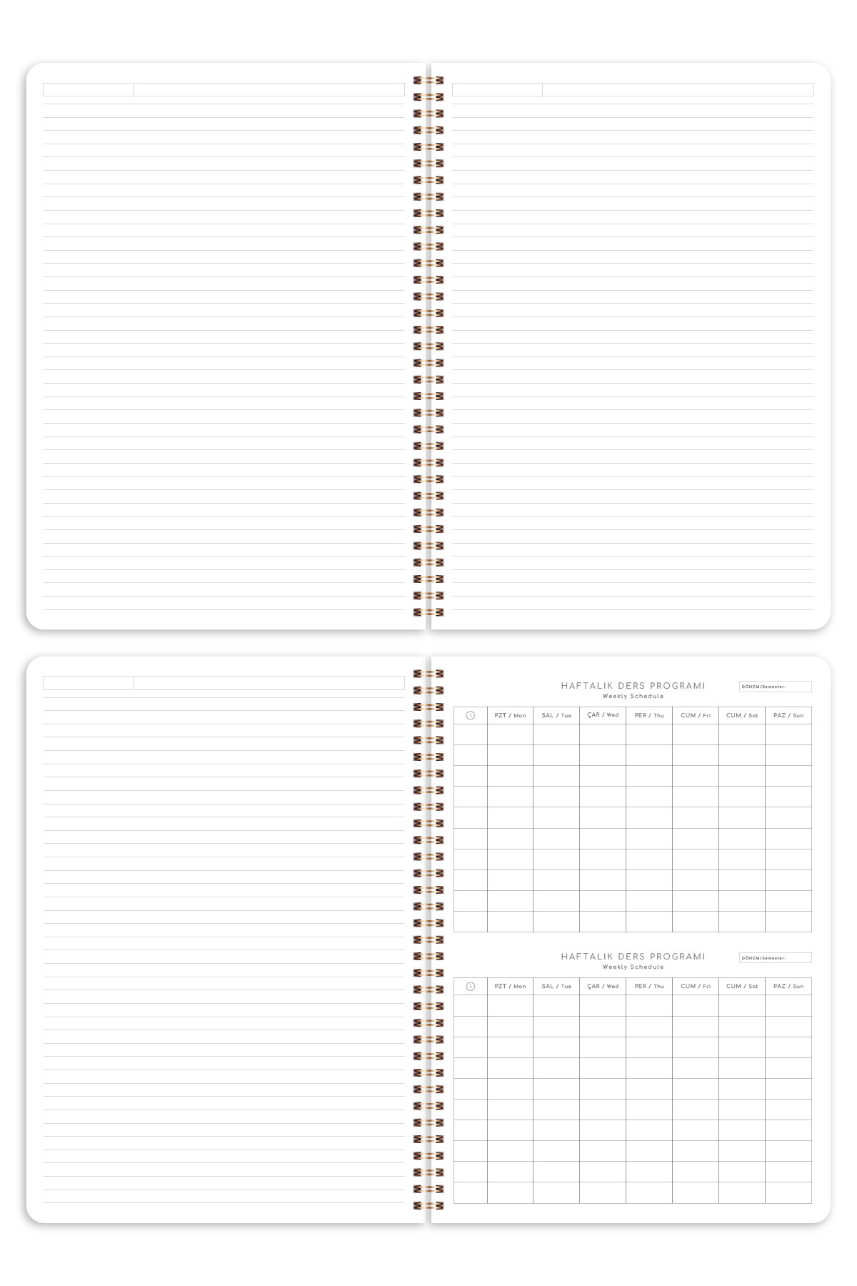 PAPERORA-A4 Spiral Cardboard Cover Set of 2 Lined School Notebook 80 Sheets, Aura with Lesson Schedule 8