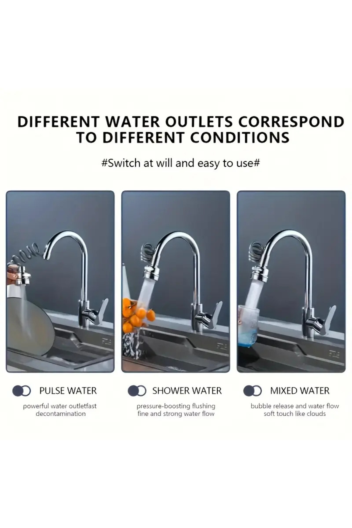 Pazar Kapısı-3-Function Rotating Head Faucet Tip Apparatus – Water Saving, 360 °   Adjustable 6