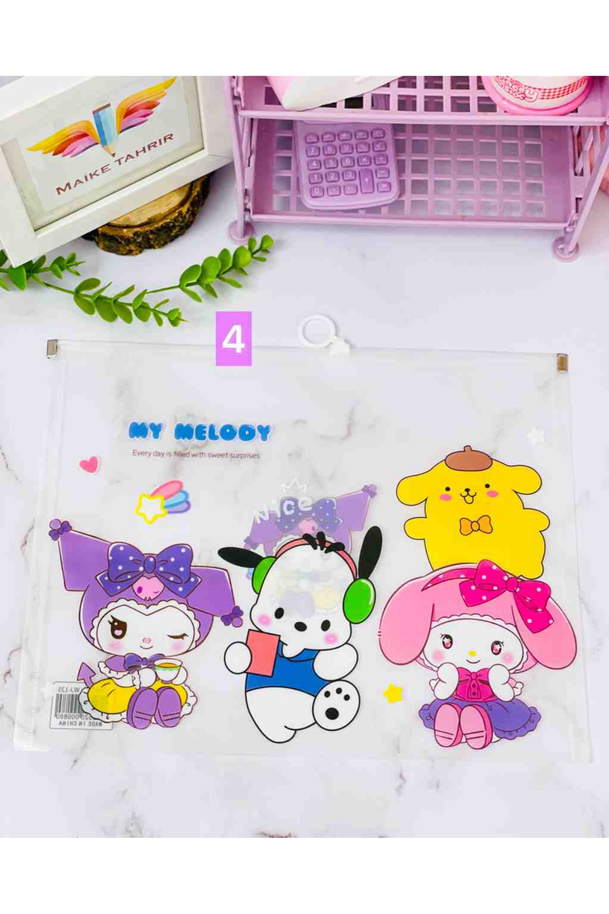 NaSaDAN  Kuromi Sanrio Desenli A4 Şeffaf Fermuarlı Kalemlik Dosya – Saklama Çantası – 1 Adet - Görsel 3