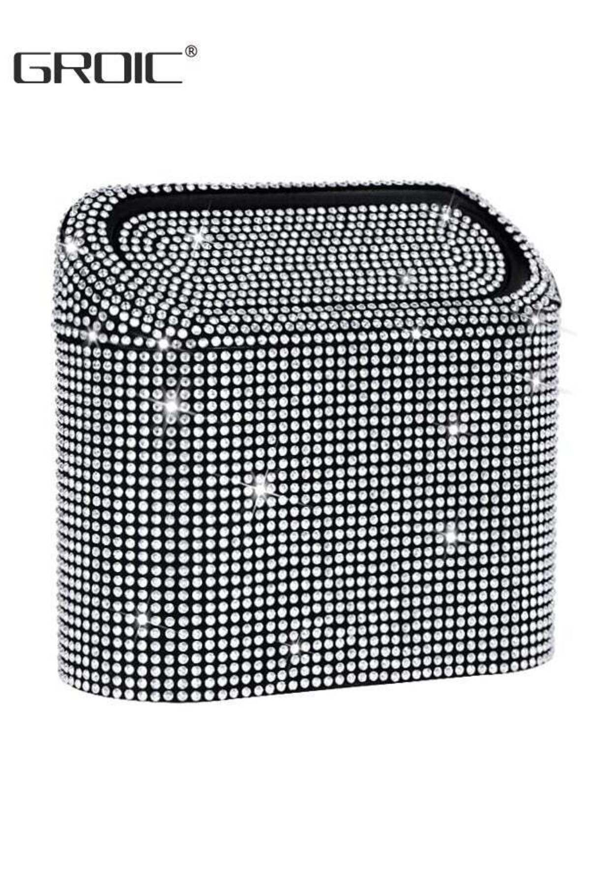 Generic-GROIC Car Trash Can with Lid, Bling Crystal Hanging Vehicle Bin Dustbin Garbage Organizer, Automoti 1