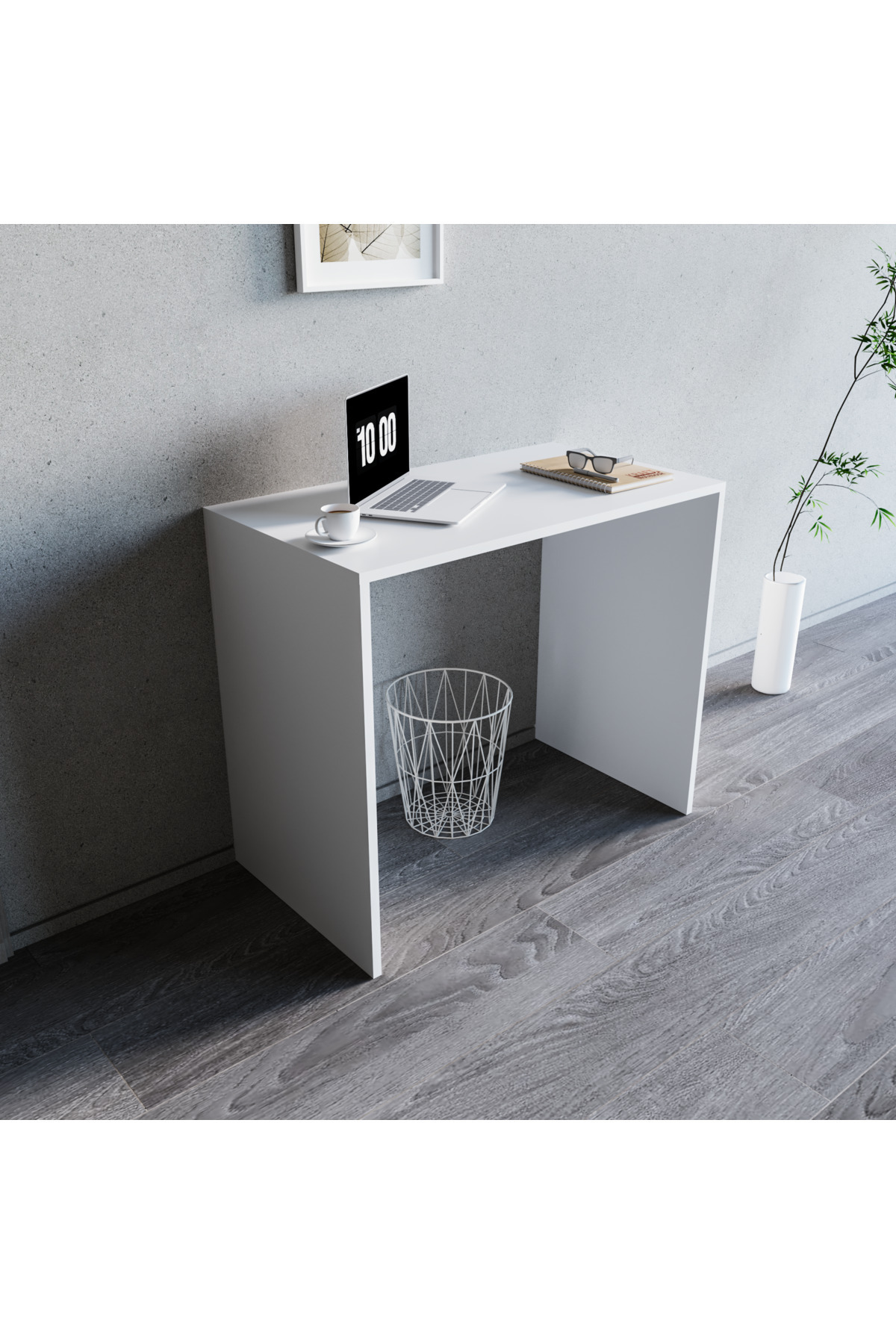 alpaevmobilya 50x90 cm Çalışma Masası Bilgisayar Masası Ofis Ders Masası Çam Beyaz Koyu Gri