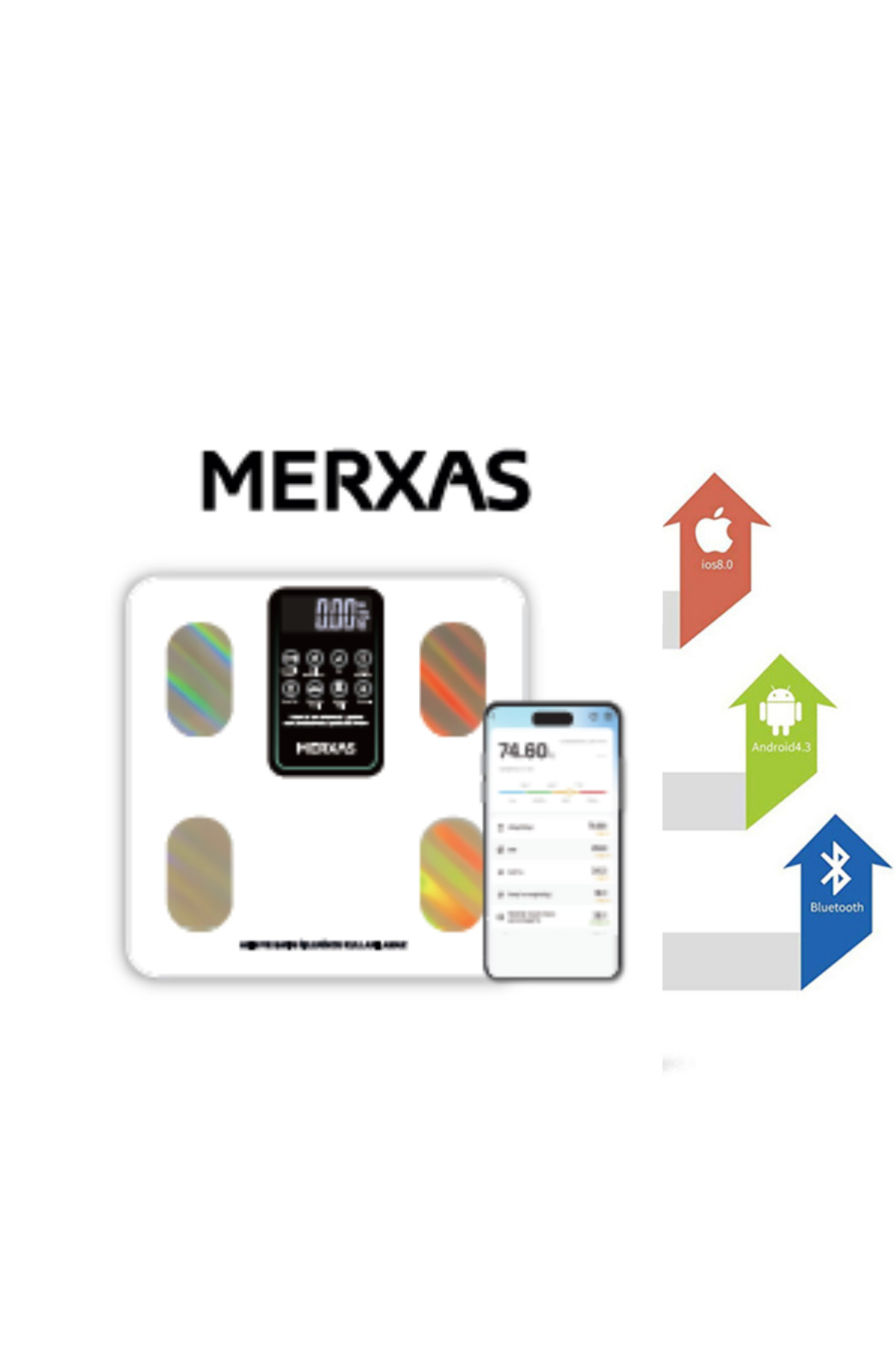 Merxas C66 Şarjlı Ekranlı Vücut Yağ Ölçekli Banyo Baskülü Akıllı Bluetooth Şarjlı Tartı Mobil Uygulamalı