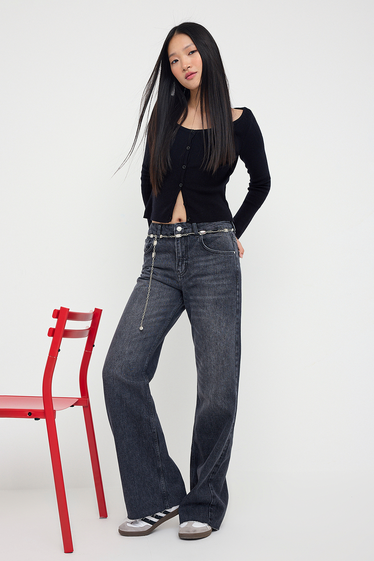 Trendyolmilla  Teen Antrasit Normal Bel Geniş Paça Wide Leg Jeans TWOAW26JE00078 - Görsel 2
