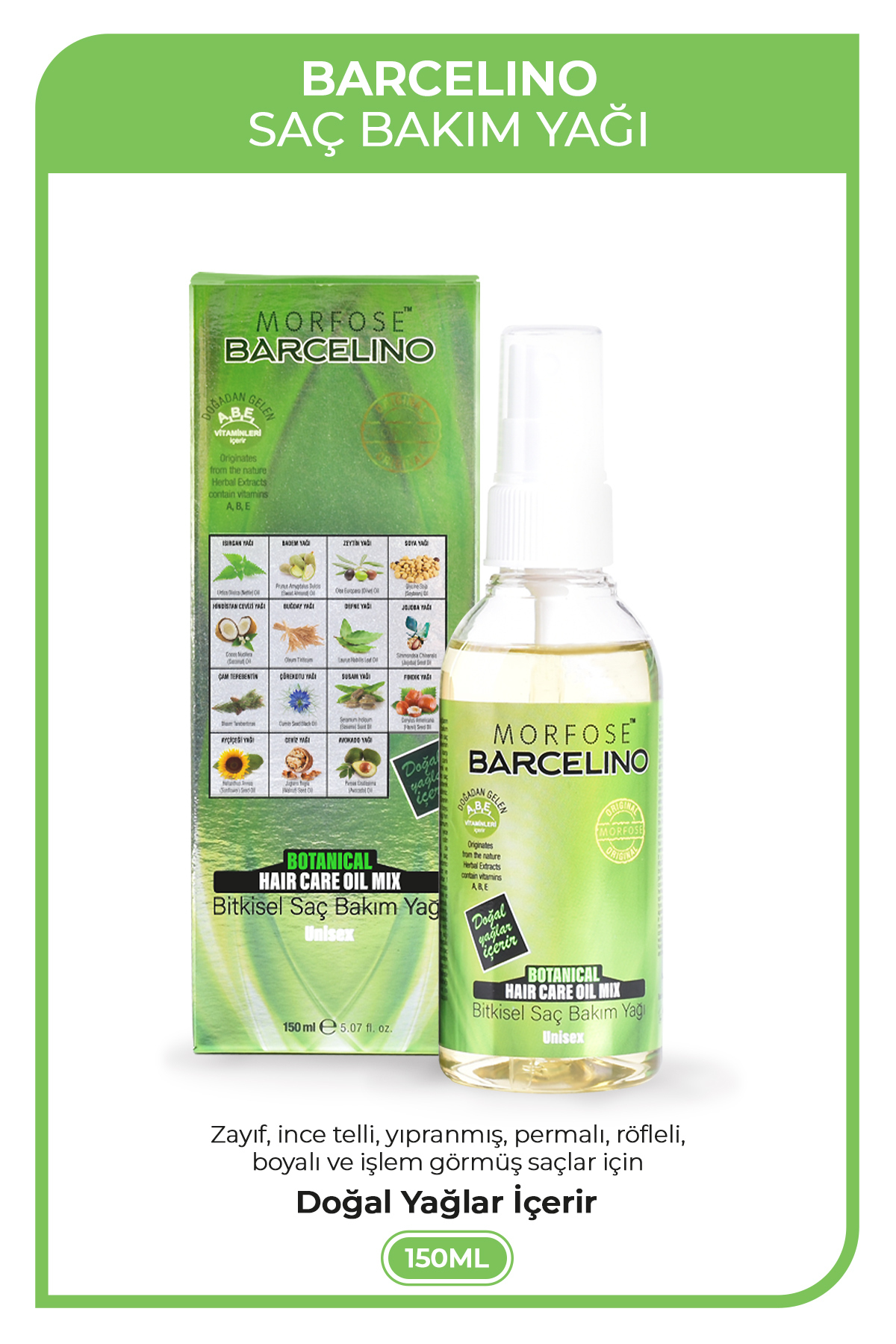 Morfose Barcelino Bitkisel Saç Bakım Yağı 150 ml