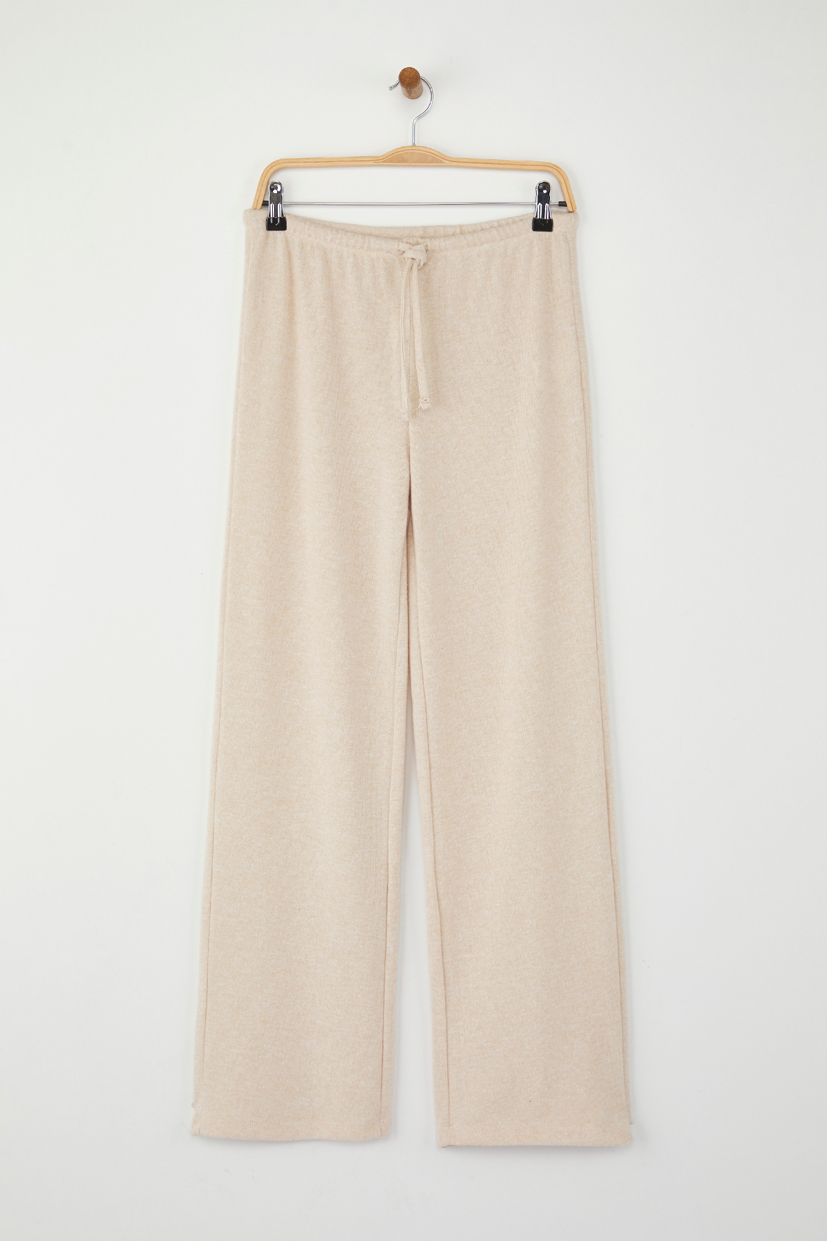 Trendyolmilla  Taş Yumoş Wide Leg/Geniş Paça Bağlama Detaylı Esnek Örme Pantolon TWOAW26PL00025 - Görsel 5