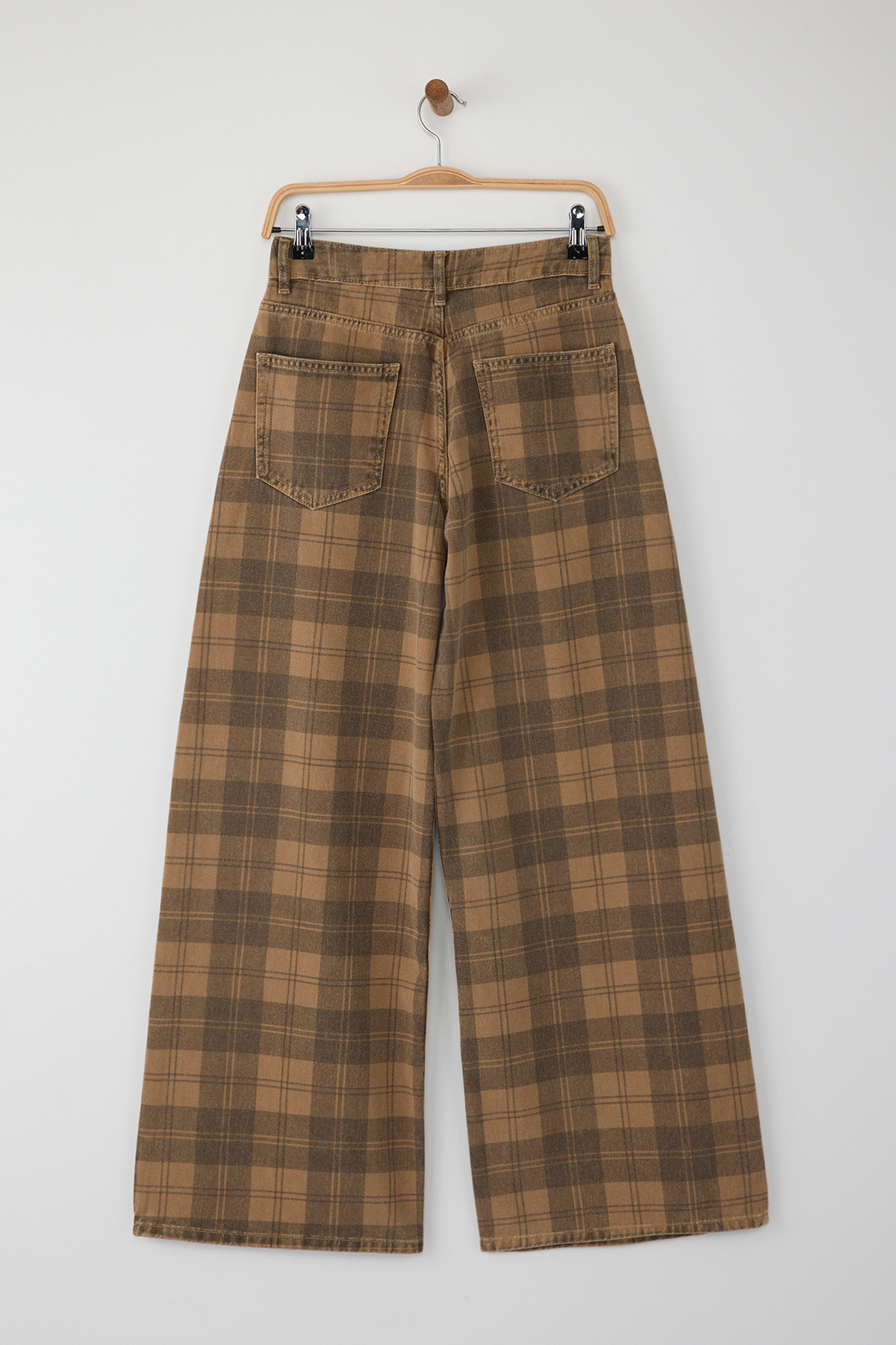 Trendyolmilla  Çok Renkli Normal Bel Ekose Desenli Wide Leg Geniş Paça %100 Pamuk Non-Stretch Jeans TWOAW26JE00024 - Görsel 7