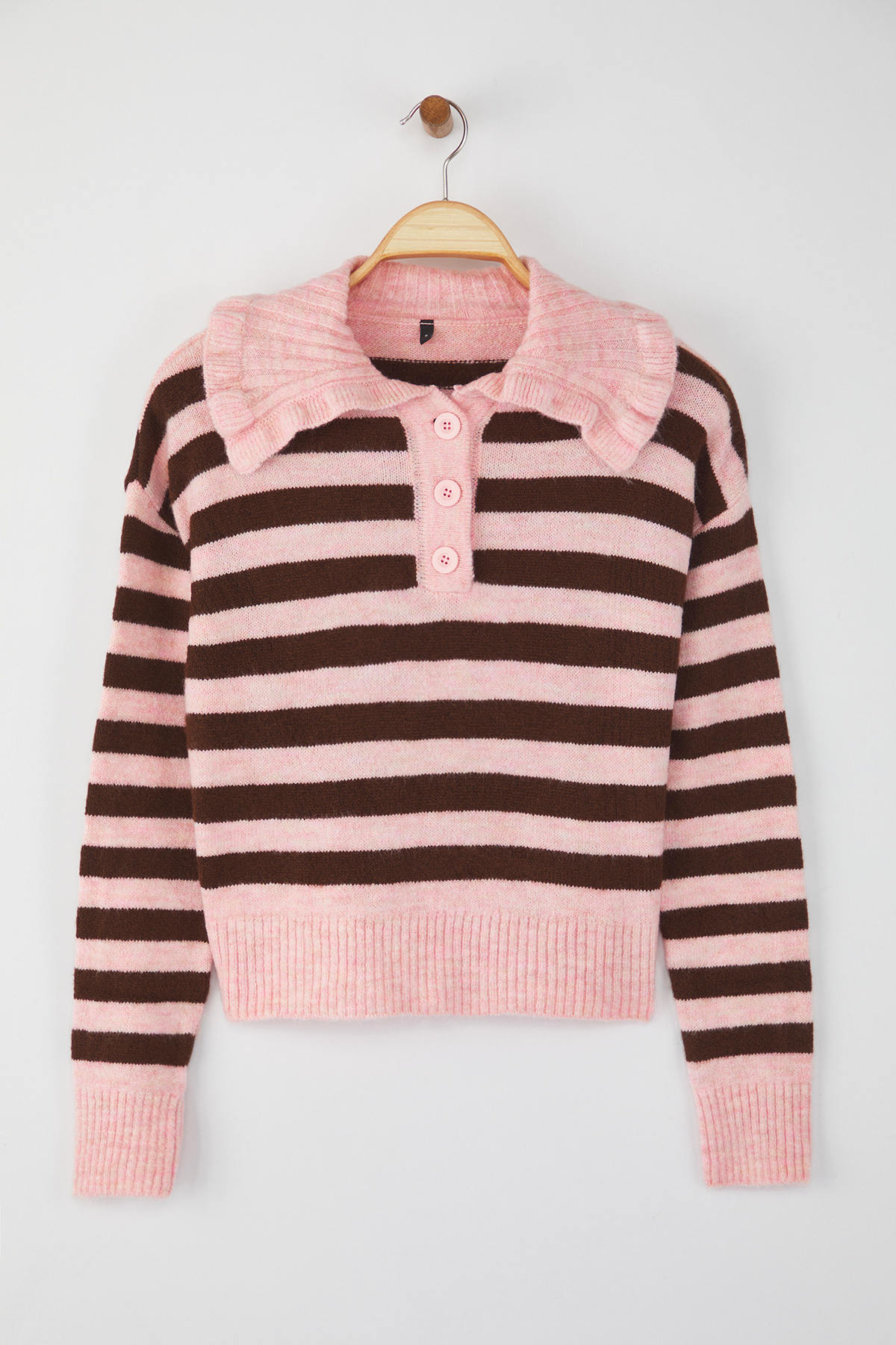 Trendyolmilla  Teen Pembe Yumuşak Dokulu Devrik Yaka Triko Kazak TWOAW26KZ00046 - Görsel 5