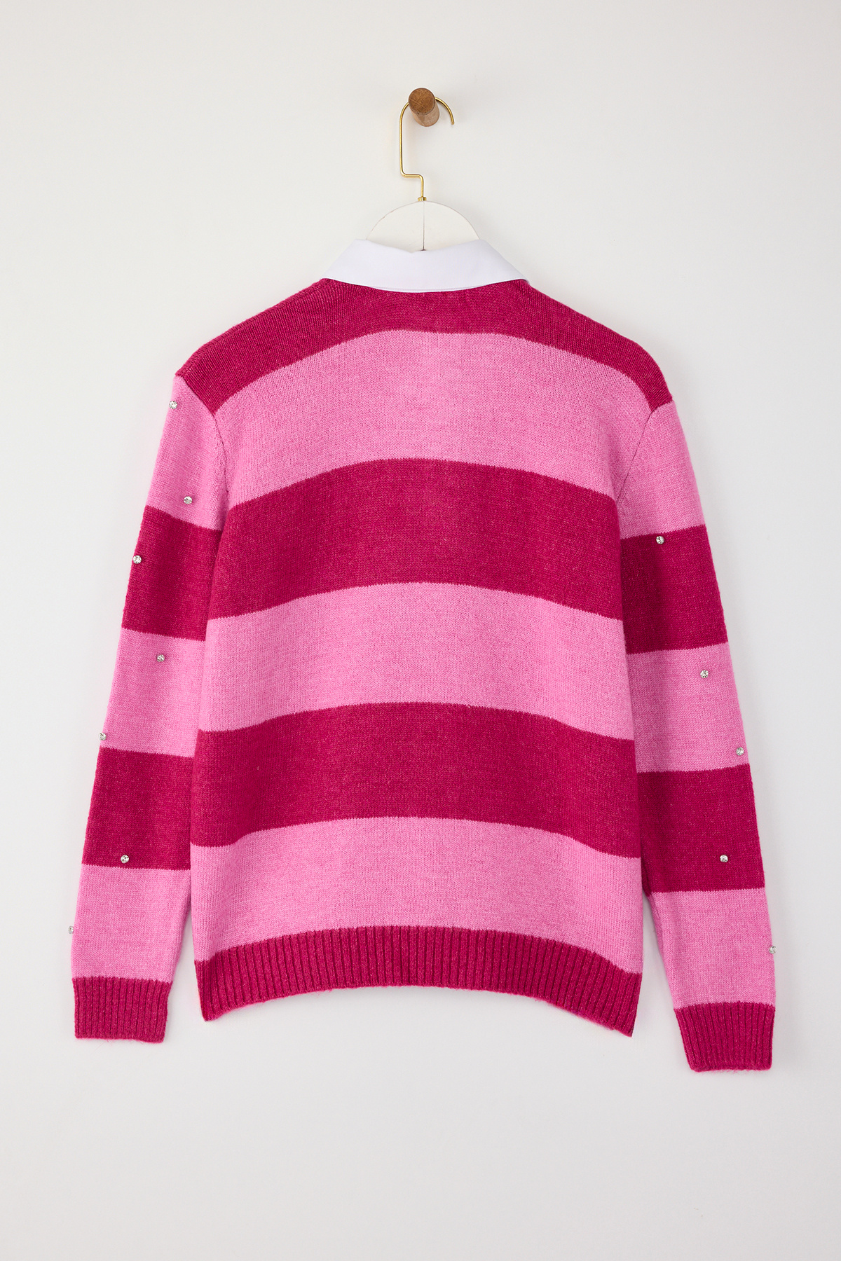 Trendyolmilla  Teen Pembe Yumuşak Dokulu Geniş Kalıp Yaka Garnili Taş İşlemeli Triko Kazak TWOAW26KZ00034 - Görsel 6