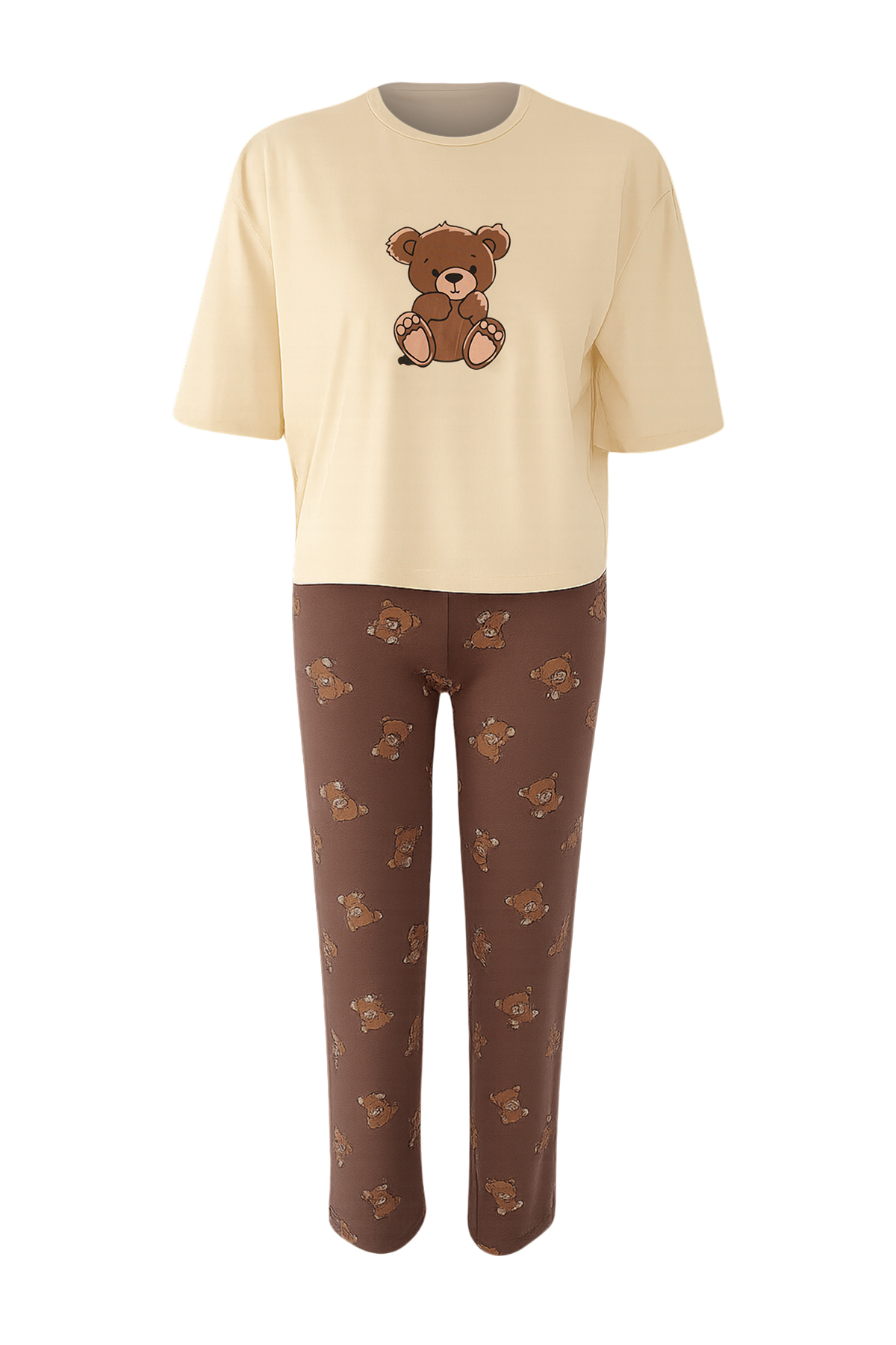 Trendyolmilla  Teen Bej-Çok Renkli Pamuklu Ayıcık Baskılı Likralı Örme Pijama Takımı THMAW26PT00076 - Görsel 5