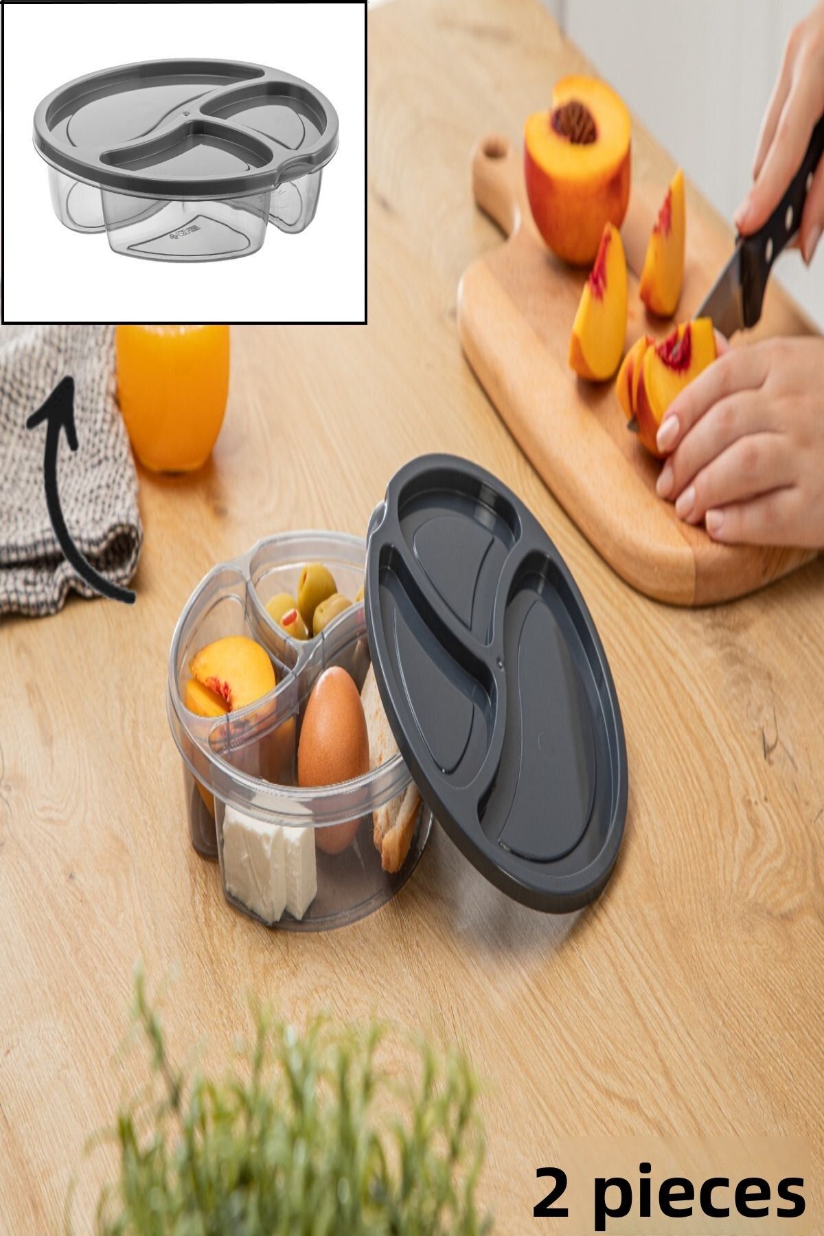 Bayev-2 Pieces AK545 Round Compartment Storage Container Lunch Box with Lid Breakfast Snack Bowl 1