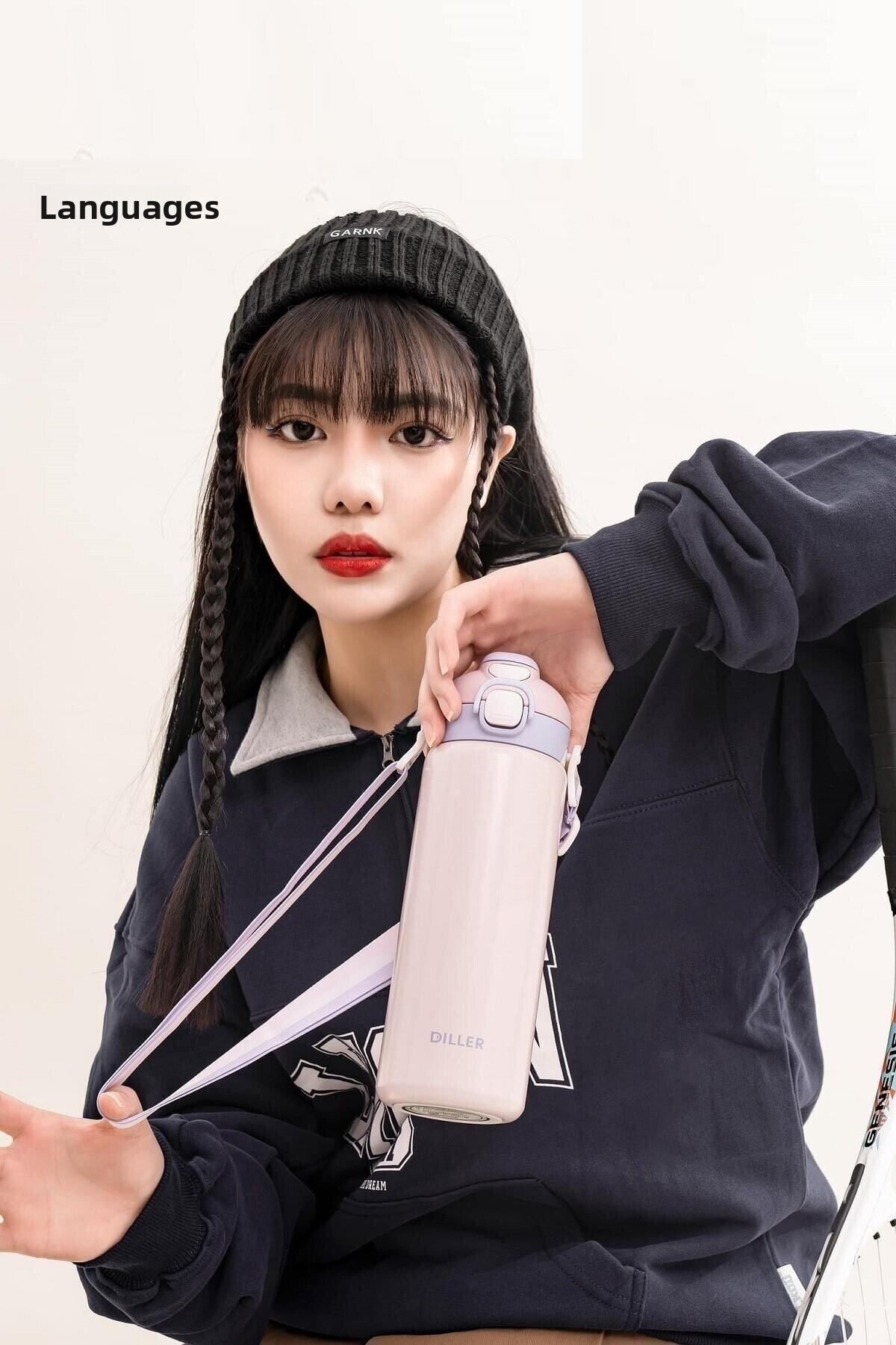 DILLER-9073 700ml White Single Lid - Dual Use Steel Water Bottle with Straw/Pipeless Strap 6 Hours Hot/Cold 5