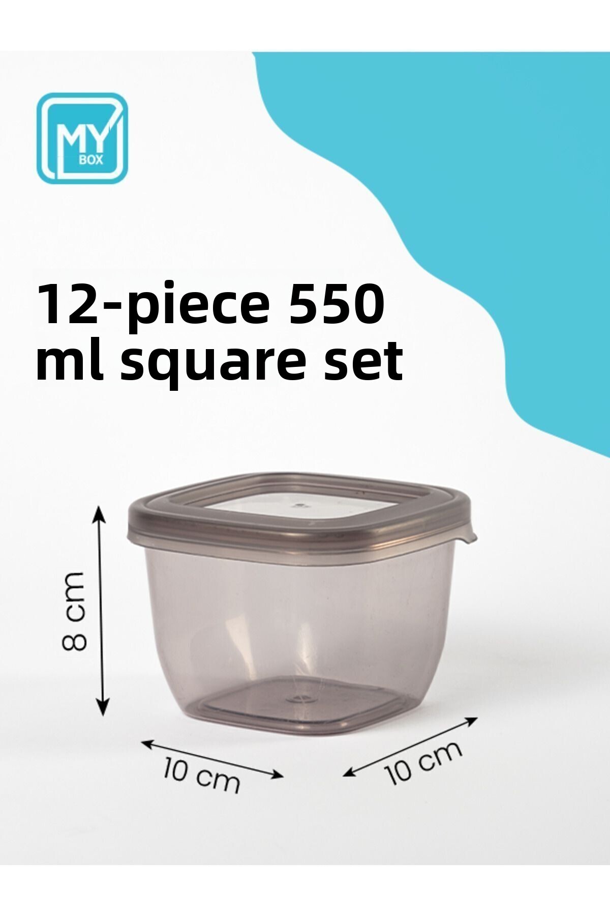 MYBOX-Set of 12 Square Food Storage Containers with Labels - Seasoning Storage Box with Leak Proof Lid 550 ml 6