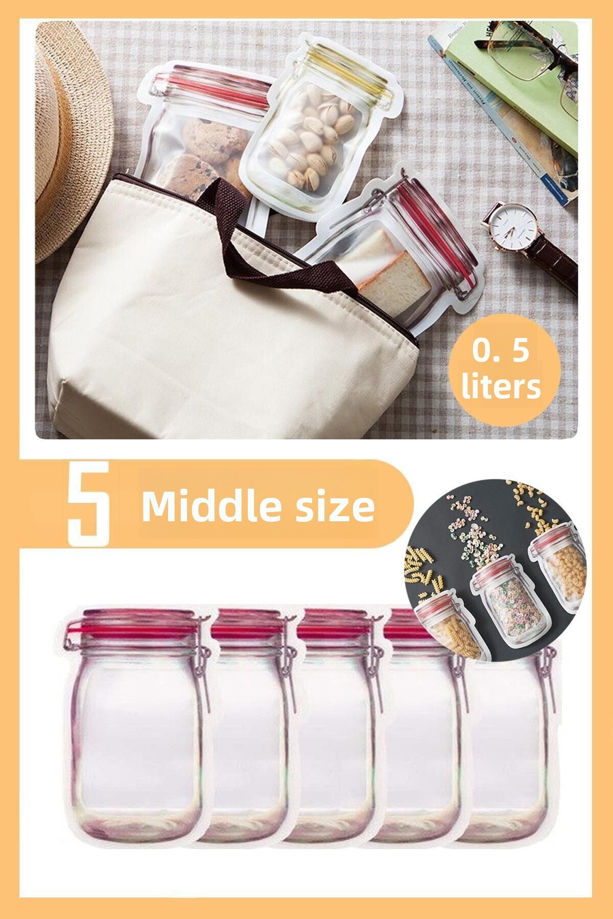 TechnoSmart-Jar Look Storage Bag Sets Refrigerator Storage Container with Lockable Snap Fasteners 1