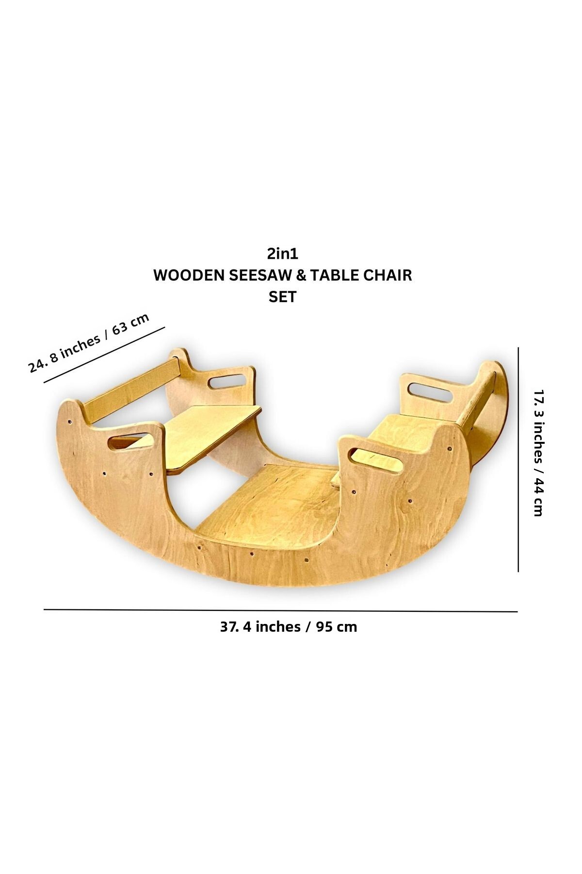 تاهیتی چوبی مونته‌سوری | اسباب‌بازی تعادل چوبی چندنفره با قابلیت میز و صندلی