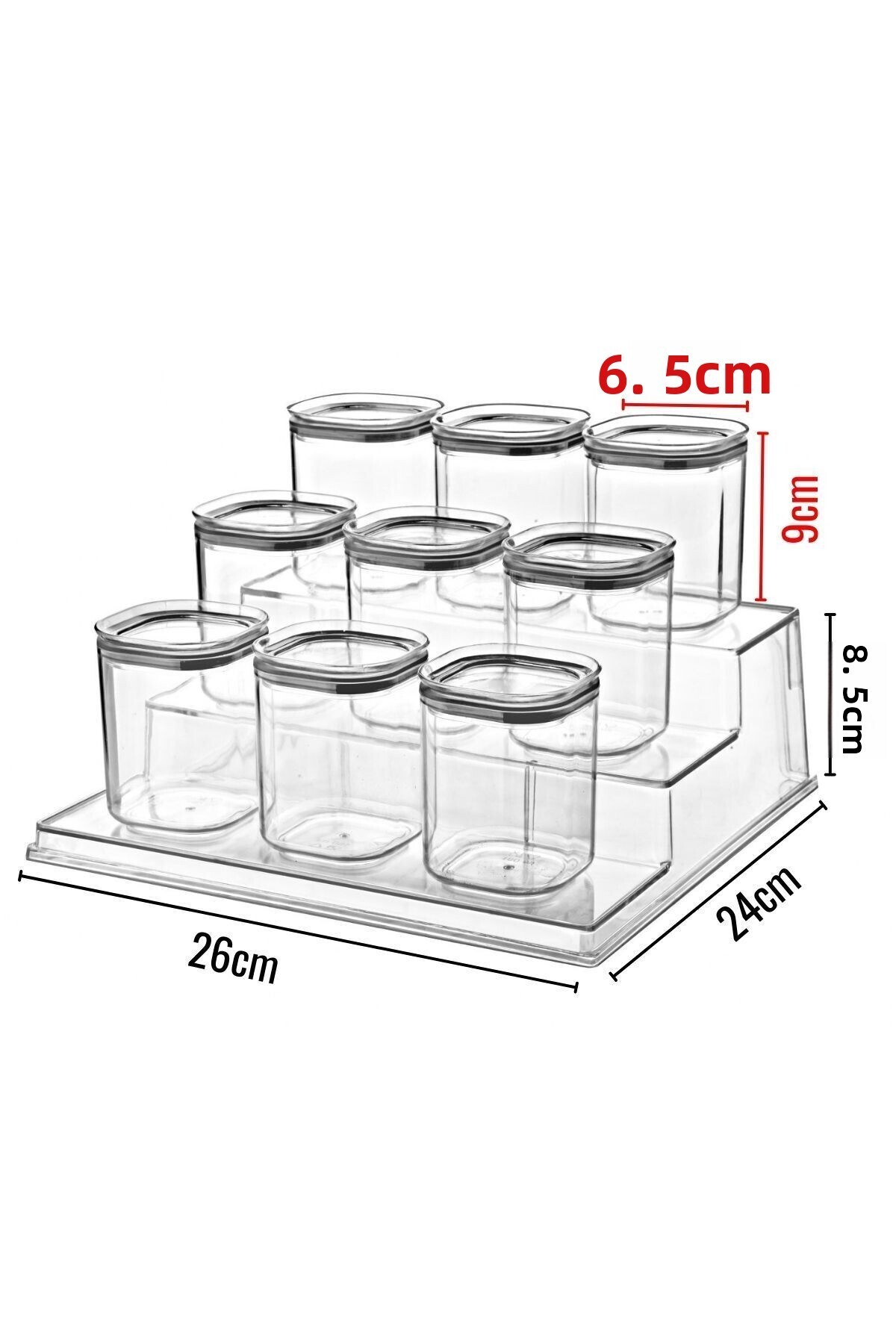 NY HOME-Set of 12 Square Spice Storage Containers with Stand and Labels Transparent 250 ml 3