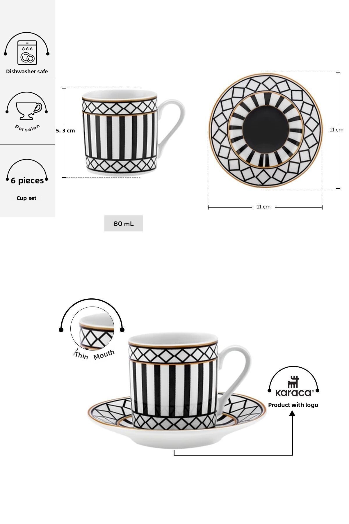Karaca Helenistický šálek na kávu pro 6 osob 80 ml