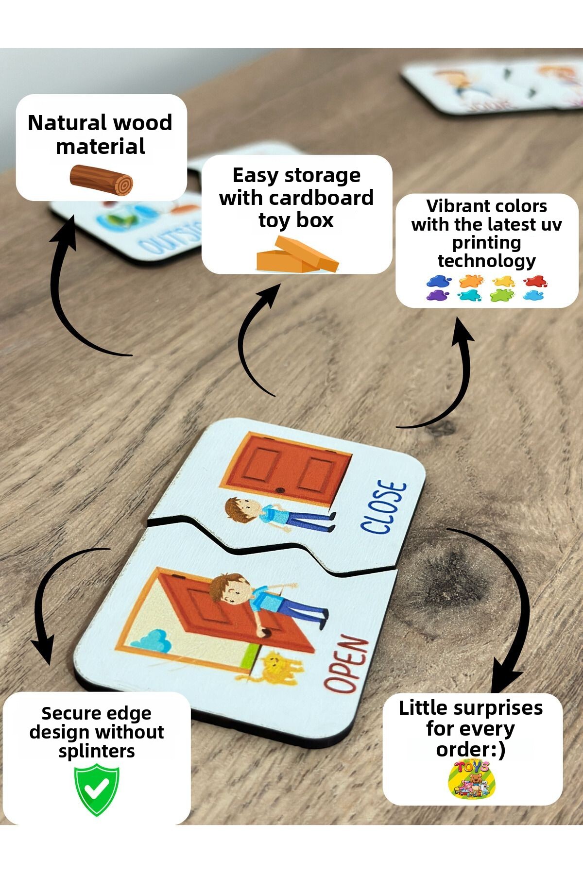 بازی چوبی دو تکه جورکردنی مفاهیم متضاد انگلیسی، مفاهیم انگلیسی، مفاهیم متضاد چوبی