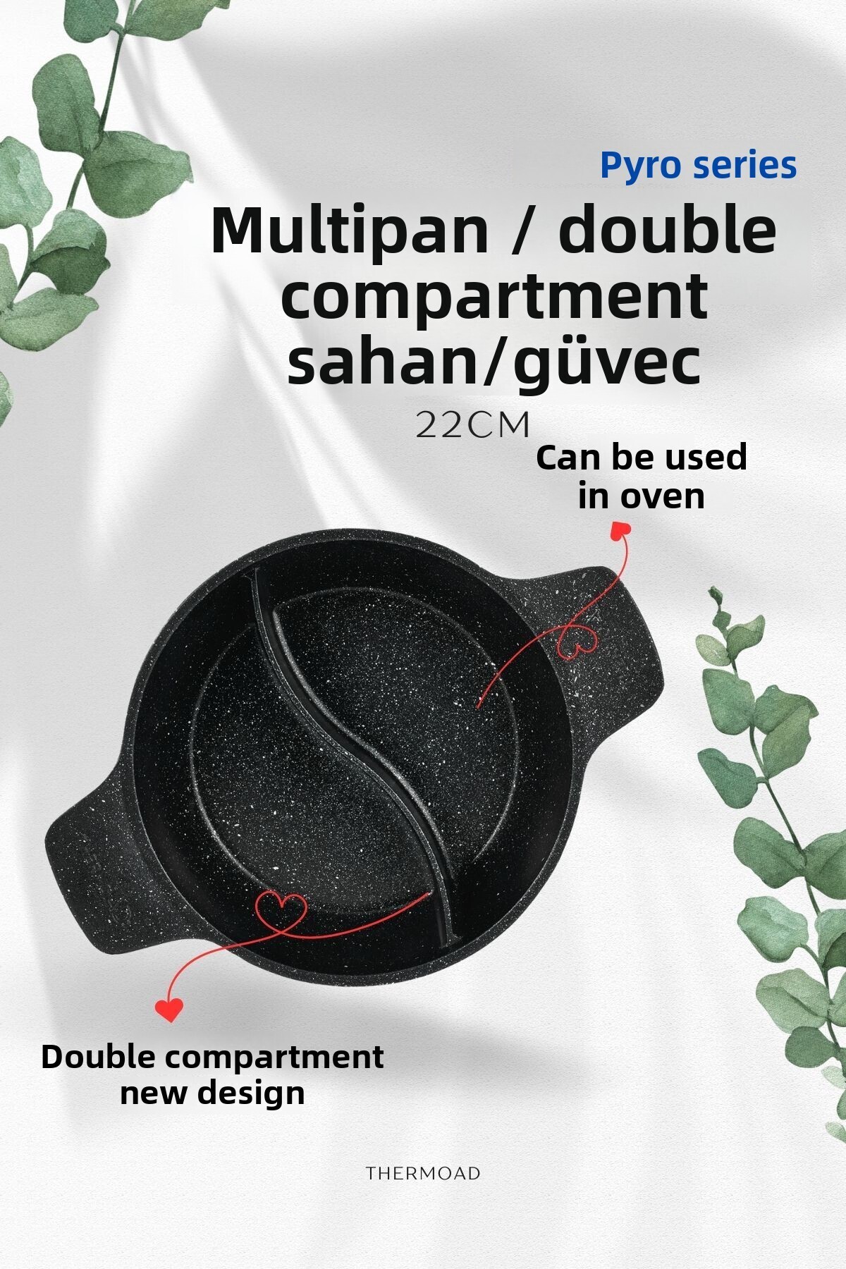 ThermoAD Pyro Series - 22 cm Black Multipan Hot Pot with Self Compartment