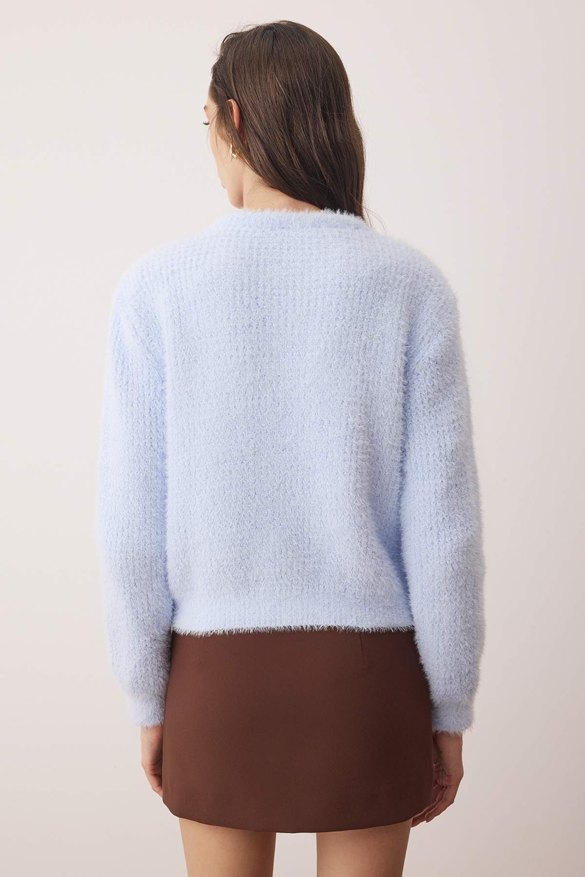 Trendyolmilla  Açık Mavi Sakal/Yumoş İplik Triko Hırka TWOAW26HI00219 - Görsel 4