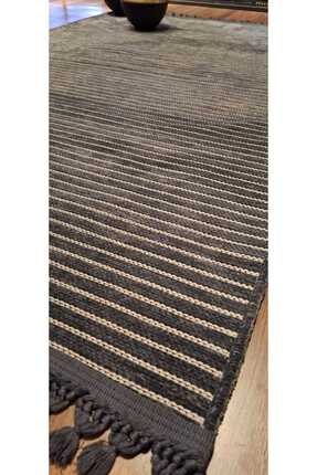 New Color Çizgili Dokuma Şönil Kaymaz Taban Pamuk Yıkanabilir Salon Halısı Yo...