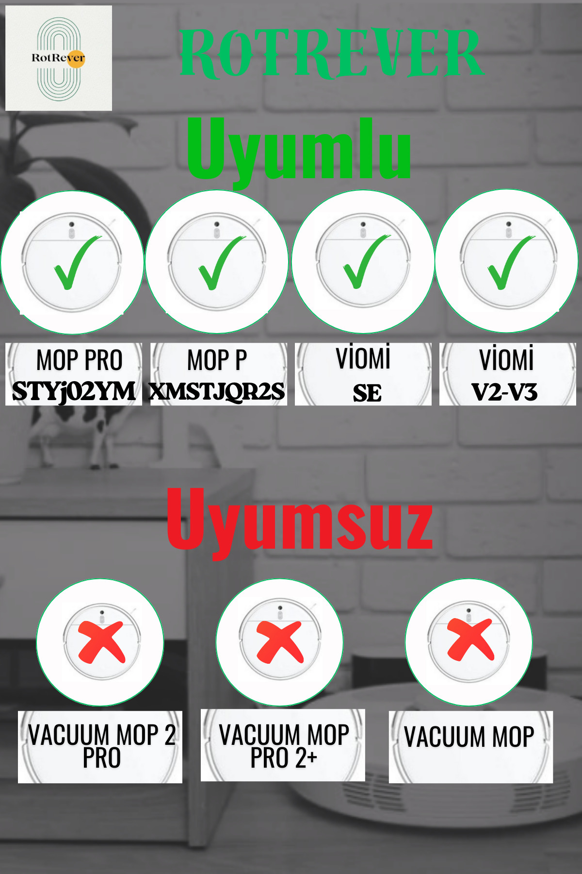 RotRever-Xiaomi Vacuum Mop P-Mop Pro(Model:Styj02Ym)Compatible Brush,Hepa Filter,Mop,Rotrever Cloth Set-8 Pieces 4