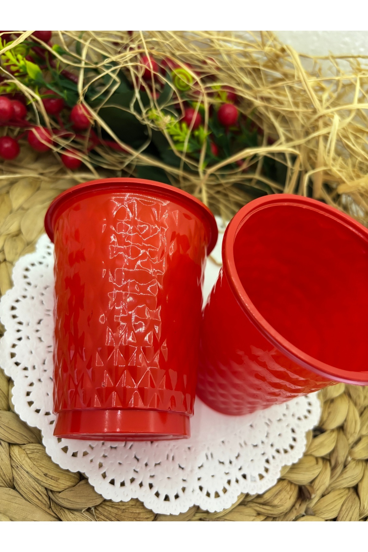 Deniz Party Store-Red Plastic Patterned Glass 25 Pieces 250 Cc 3
