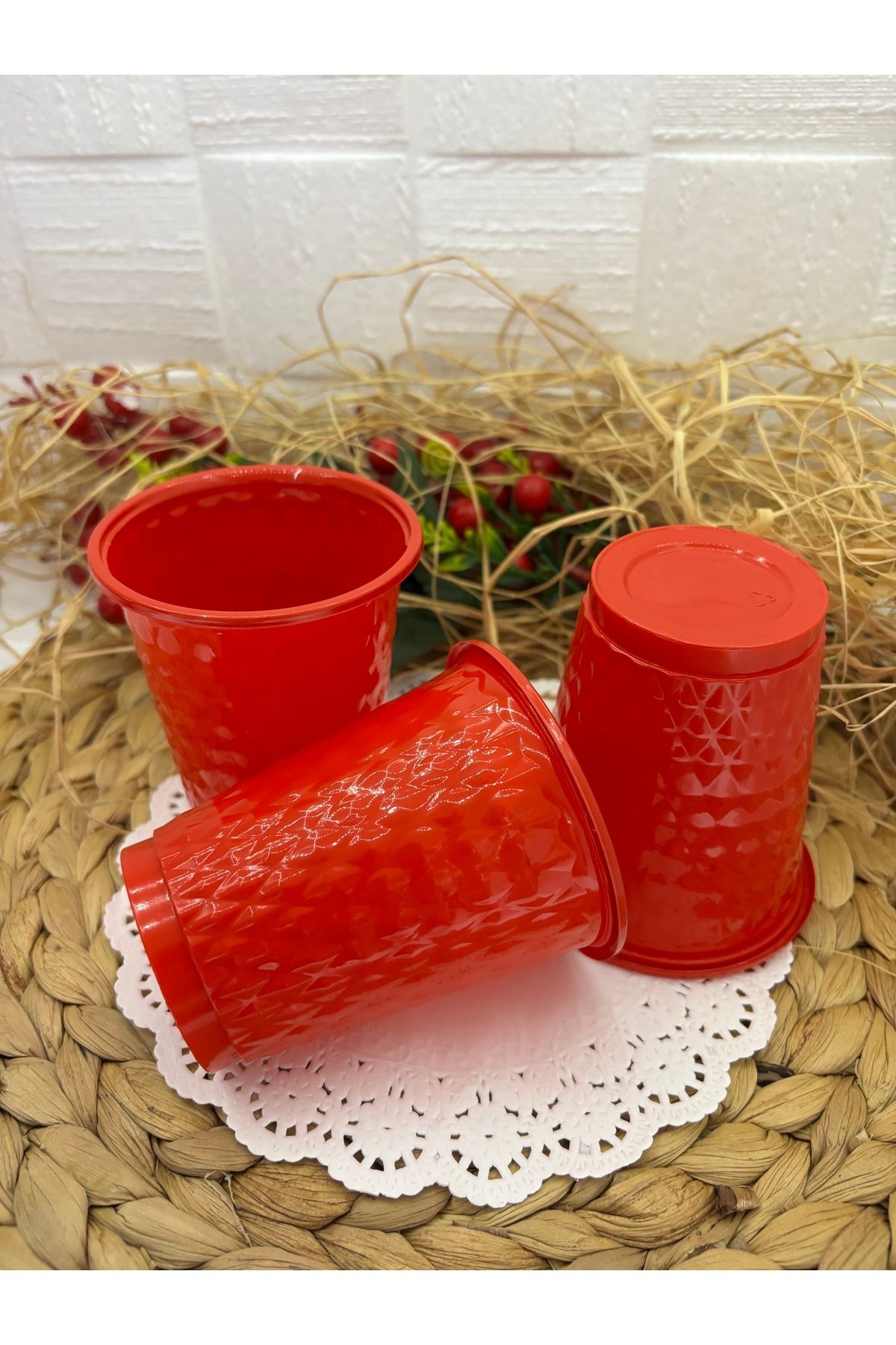 Deniz Party Store-Red Plastic Patterned Glass 25 Pieces 250 Cc 7