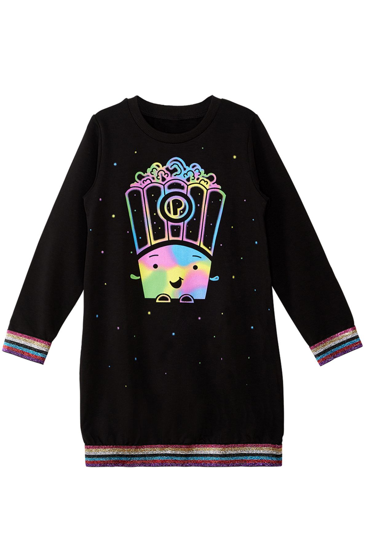 MSHB&G-Schwarzes Popcorn - Glitzerndes, elastisches Langarmkleid für Mädchen 3