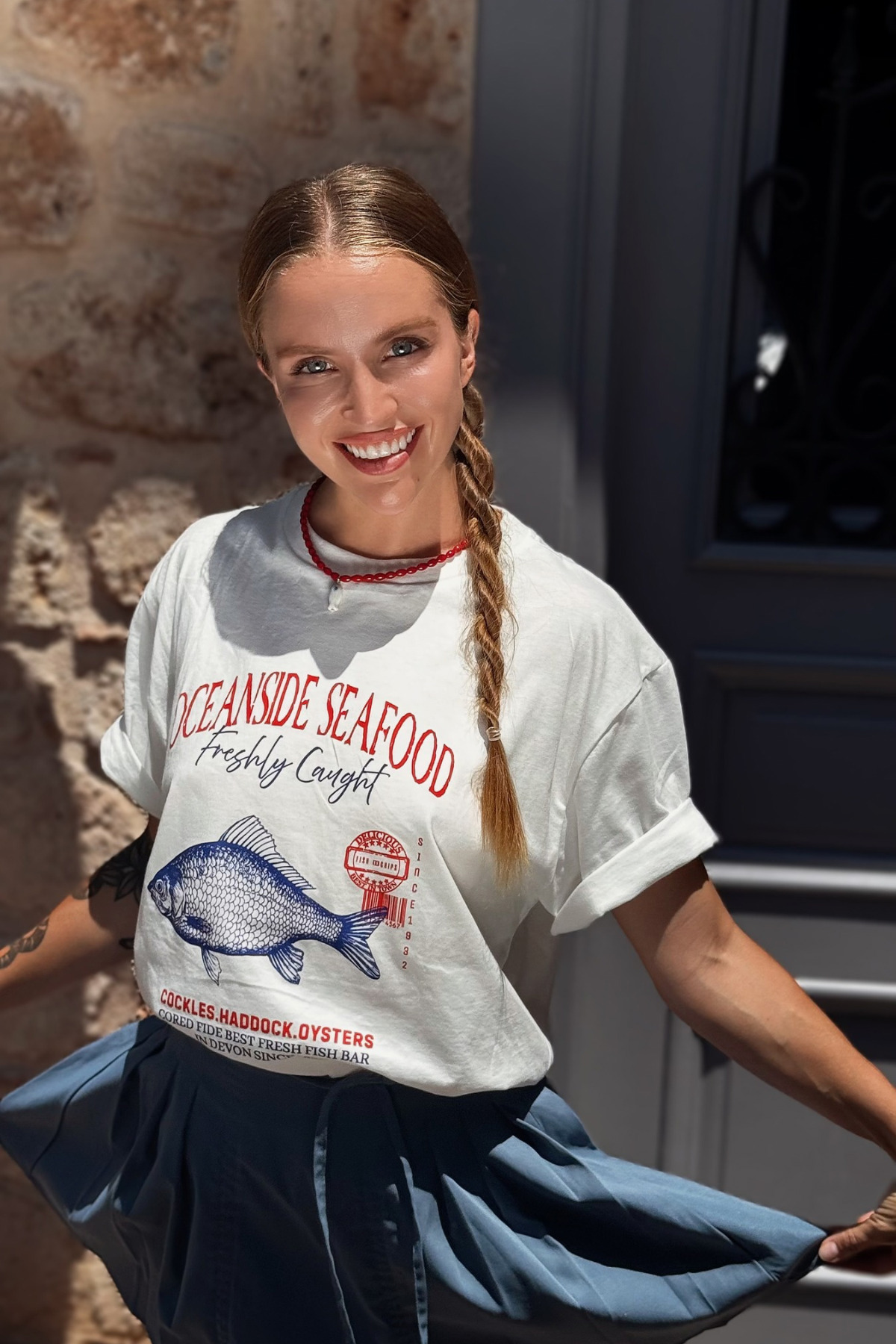 Le'Sluette Unisex Oversize Balık (Oceansea) Baskılı %100 Pamuk T-Shirt Yüksek Kalite görsel 3