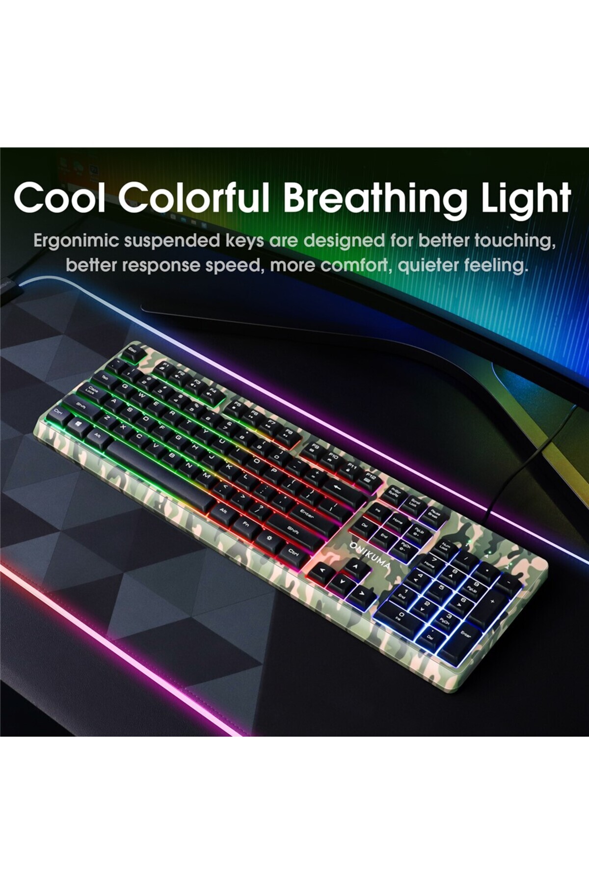 Onikuma-K 8 3-in-1 Gaming Combo Set with Wired Headset, 7-Color Light Mouse, 104-Keys Cool Keyboard 5