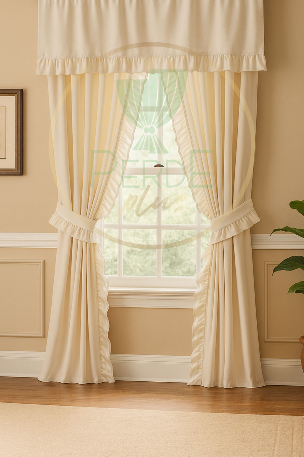 Perdeplus-Ruffled Linen Curtain Set – Set of 3, Rustic & Cornice Compatible 4