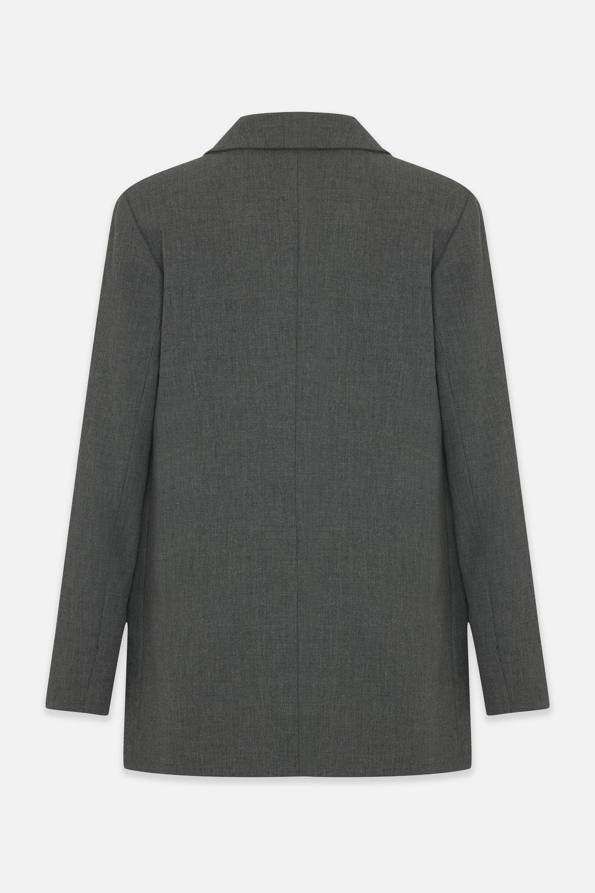 Setre-Anthracite Color - Collar and Single Button Detailed Jacket 7