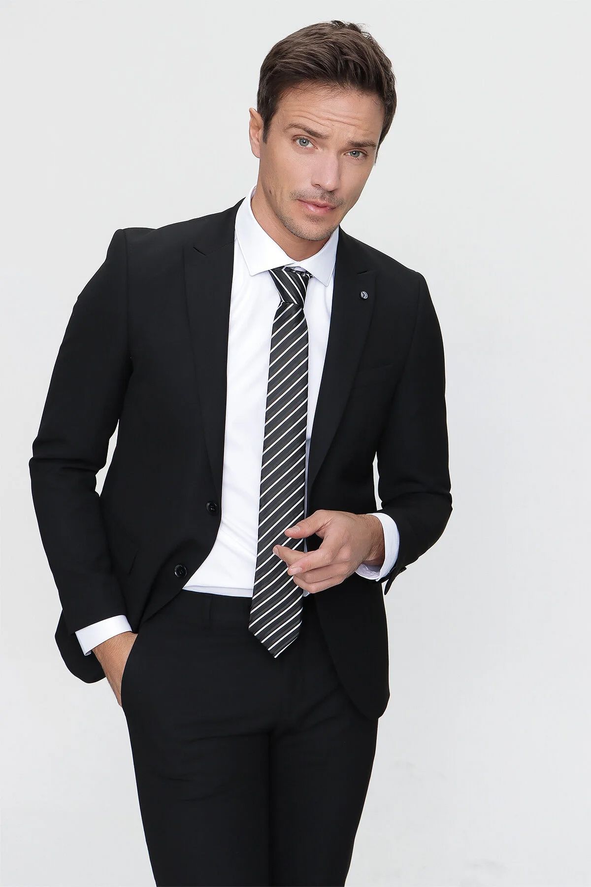 Morven-Pánský černý Basic Plain Slim Fit Slim Fit 6 Drop Suit 5